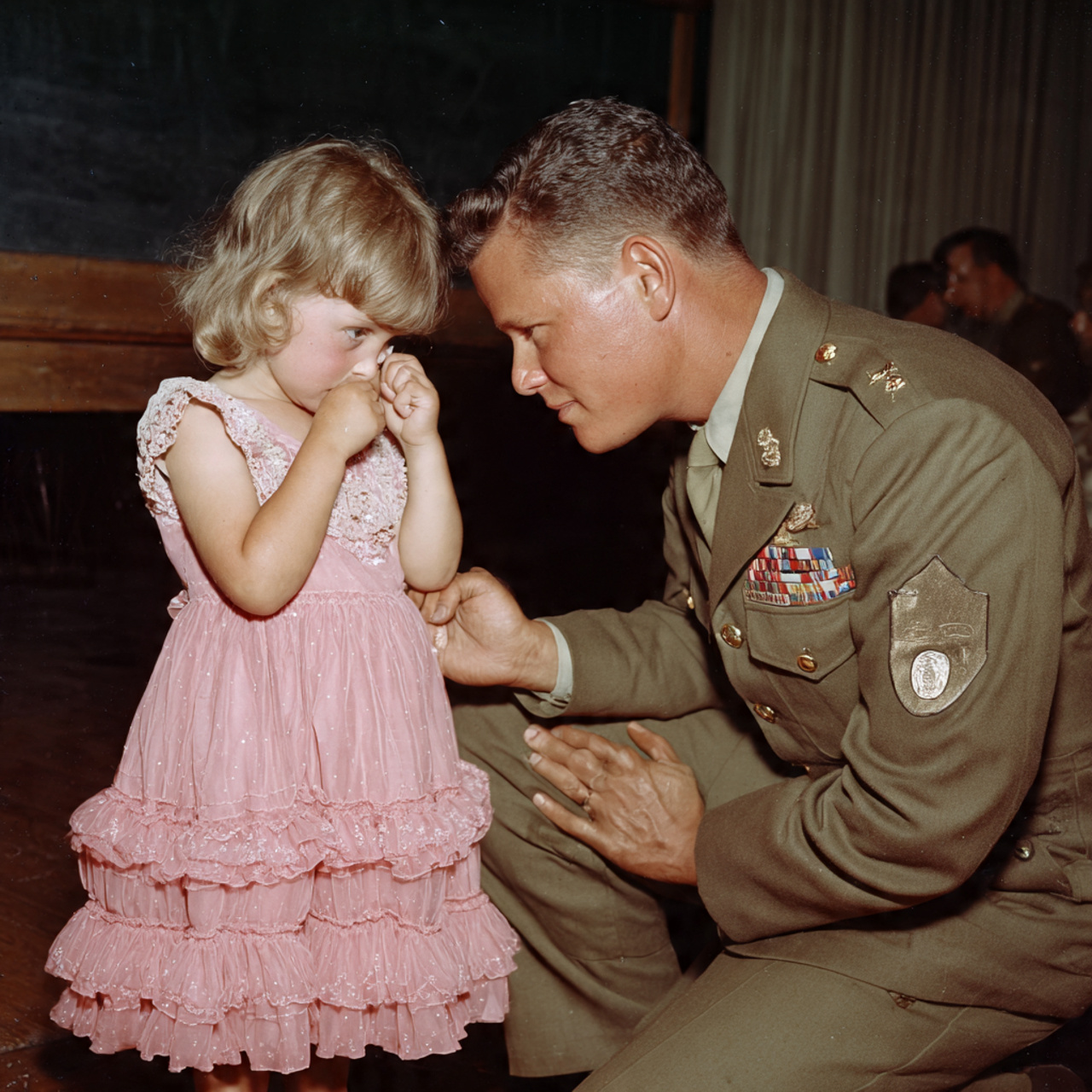 I watched my seven-year-old daughter shrink into the bleachers as the other girls danced with their fathers, but the whispers from the other moms shattered my heart until the gym doors suddenly slammed open and everything changed forever…