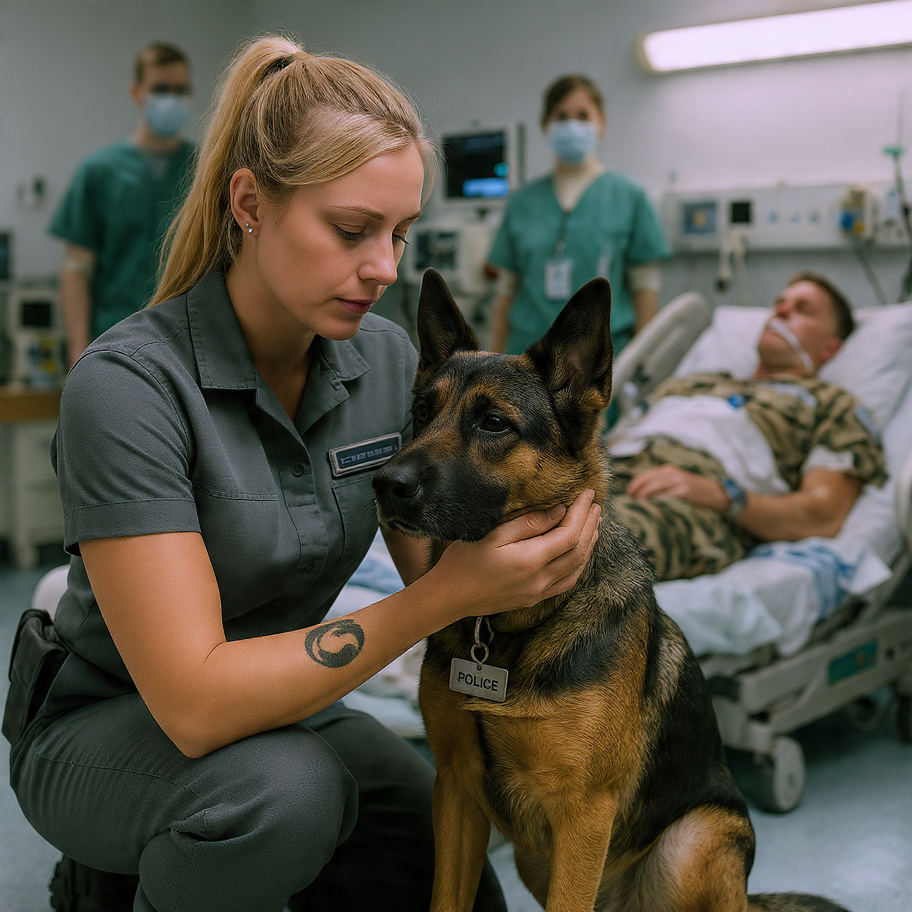 I completely lost my mind when the nurse refused to let me past the security line, screaming that the aggressive military dog guarding the bleeding man on the stretcher was too dangerous, but she didn’t understand that I was the only person alive who knew the animal’s secret command.