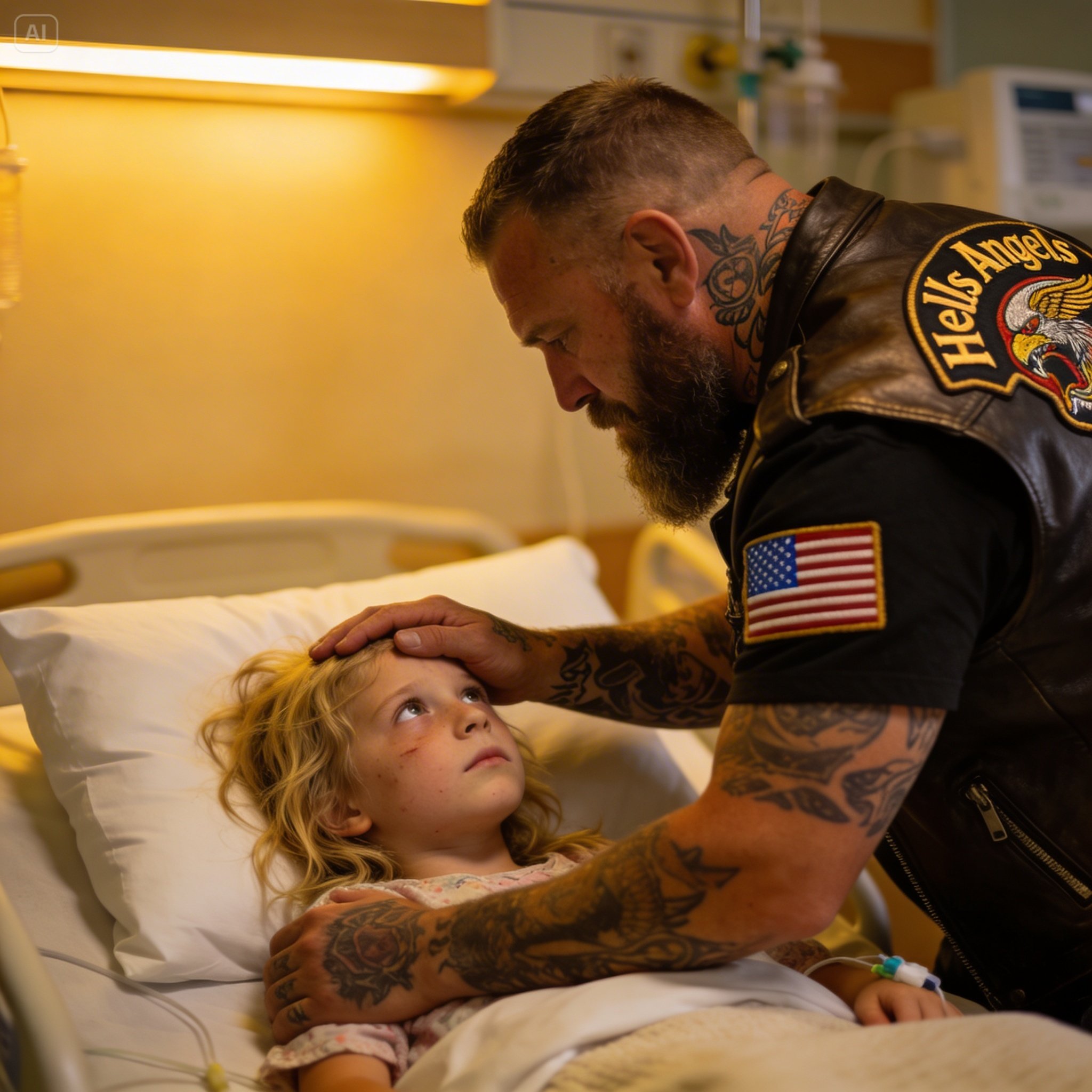 A mysterious, leather-clad stranger appeared outside my daughter’s hospital room immediately after the absolute worst day of my entire life, but the chilling secret he was desperately hiding would soon turn my entire small town against me and make my blood run completely cold…