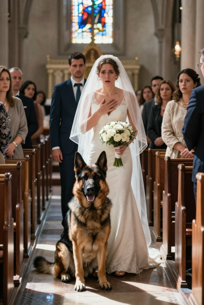 “MY POLICE DOG BLOCKED MY WEDDING AISLE—THEN I SAW THE TERROR IN HIS EYES. WHAT HE SENSED MADE ME CALL OFF THE WEDDING BEFORE I SAID “”I DO.”” COULD YOUR PET BE TRYING TO SAVE YOUR LIFE RIGHT NOW?  EVERYONE THOUGHT MY K-9 PARTNER WAS RUINING MY WEDDING. THEY DIDN’T KNOW HE WAS THE ONLY ONE WHO COULD SEE THE TRUTH ABOUT THE MAN I LOVED. THE GROOM’S REACTION SHATTERED ME. WHEN WAS THE LAST TIME YOU TRUSTED YOUR INSTINCTS OVER A PERSON?  HE WAS SUPPOSED TO BE MY FAIRY TALE ENDING. BUT MY DOG SENSED THE DARK SECRET HE CARRIED DOWN THE AISLE. THE HIDDEN OBJECT THAT FELL FROM HIS POCKET REVEALED A CRIMINAL LIE THAT ALMOST COST ME MY LIFE. WHAT WOULD YOU DO IF YOUR PET WARNED YOU ON YOUR BIGGEST DAY?  MY GERMAN SHEPHERD GROWLED AT MY FIANCÉ DURING OUR VOWS. I THOUGHT IT WAS JEALOUSY UNTIL SHADOW SHOWED ME THE WEAPON HE HAD CONCEALED. THE MAN I TRUSTED HAD BEEN HIDING A DANGEROUS DEBT FROM ME. IS THE PERSON CLOSEST TO YOU HOLDING A SECRET?”