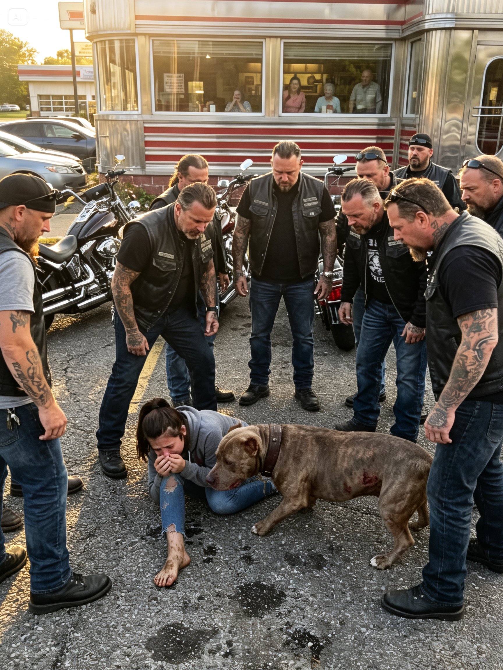 A Terrified Teen Girl Was Surrounded by 47 Tattooed Bikers in a Diner Parking Lot. Everyone Called the Police. What Happened Next Made Them All Drop Their Weapons.