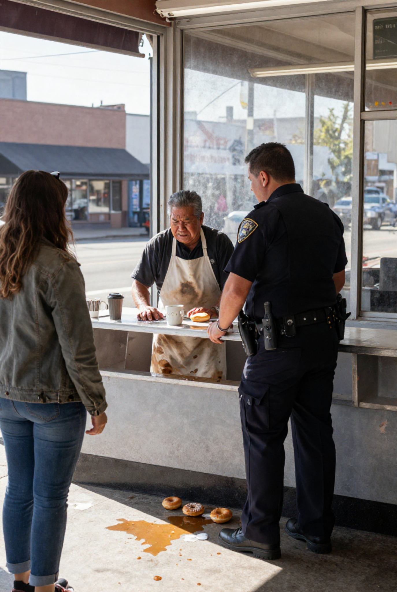 ““I WATCHED HIM KICK MY LIFE’S WORK TO THE GROUND. THEN A WOMAN IN A JACKET STEPPED OUT OF THE CROWD.” THE ONE THING THE BULLY IN BLUE DIDN’T SEE COMING WILL MAKE YOU STAND UP AND CHEER. WHAT WOULD YOU DO IF THE LAW BECAME THE ENEMY?  HE WORE A BADGE AND A GRUDGE. FOR YEARS, WE PAID HIM TO STAY IN BUSINESS. UNTIL A LAWYER WITH A SECRET PHONE AND A BROKEN CITY AT HER BACK DECIDED TODAY WAS THE DAY. CAN ONE PERSON REALLY DESTROY A SYSTEM BUILT ON FEAR?  THEY SAID IF YOU OPENED YOUR MOUTH, THEY’D PLANT DRUGS IN YOUR SHOP. SO WE SUFFERED IN SILENCE. BUT WHEN A BOOT CRUSHED MY BURGERS, I DIDN’T KNOW A STORM WAS ALREADY WALKING TOWARD US. IS THE PRICE OF JUSTICE HIGHER THAN THE COST OF SILENCE?  MY HANDS WERE SHAKING OVER THE CASH REGISTER WHEN THE BLACK PATROL CAR PULLED UP. HIS BOOTS ON THE SIDEWALK MEANT MY KIDS ATE RAMEN FOR A WEEK. THEN A WOMAN’S VOICE, COLD AS STEEL, STOPPED THE WHOLE BLOCK. WHAT HAPPENS WHEN THE PERSON WHO SAVES YOU HAS EVERYTHING TO LOSE?”