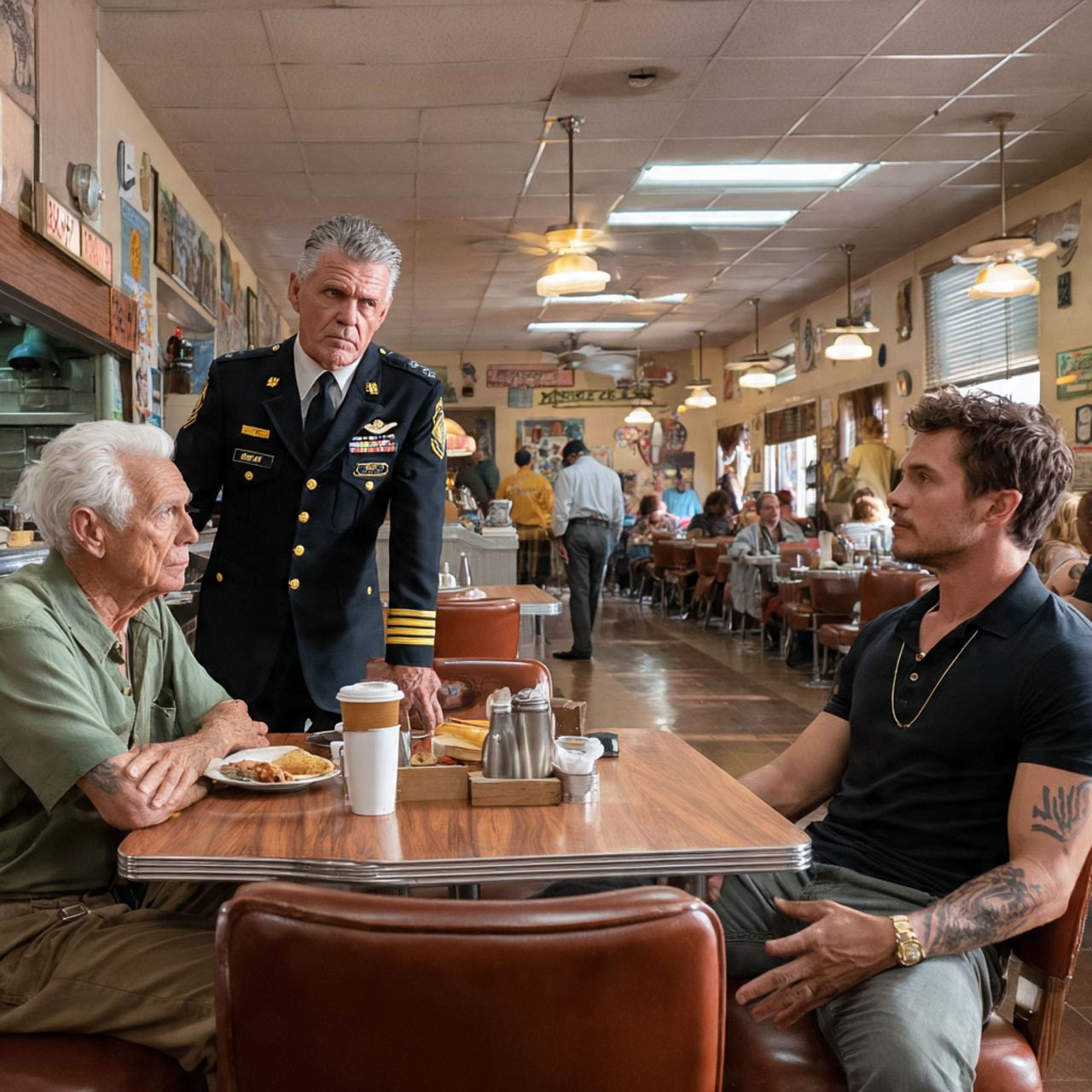 I thought the agonizing secret I buried fifty years ago was finally safe, until an arrogant stranger in a crowded diner mocked the faded ink on my arm, completely unaware that his cruel disrespect was about to summon a four-star general and a terrifying truth we swore to hide…