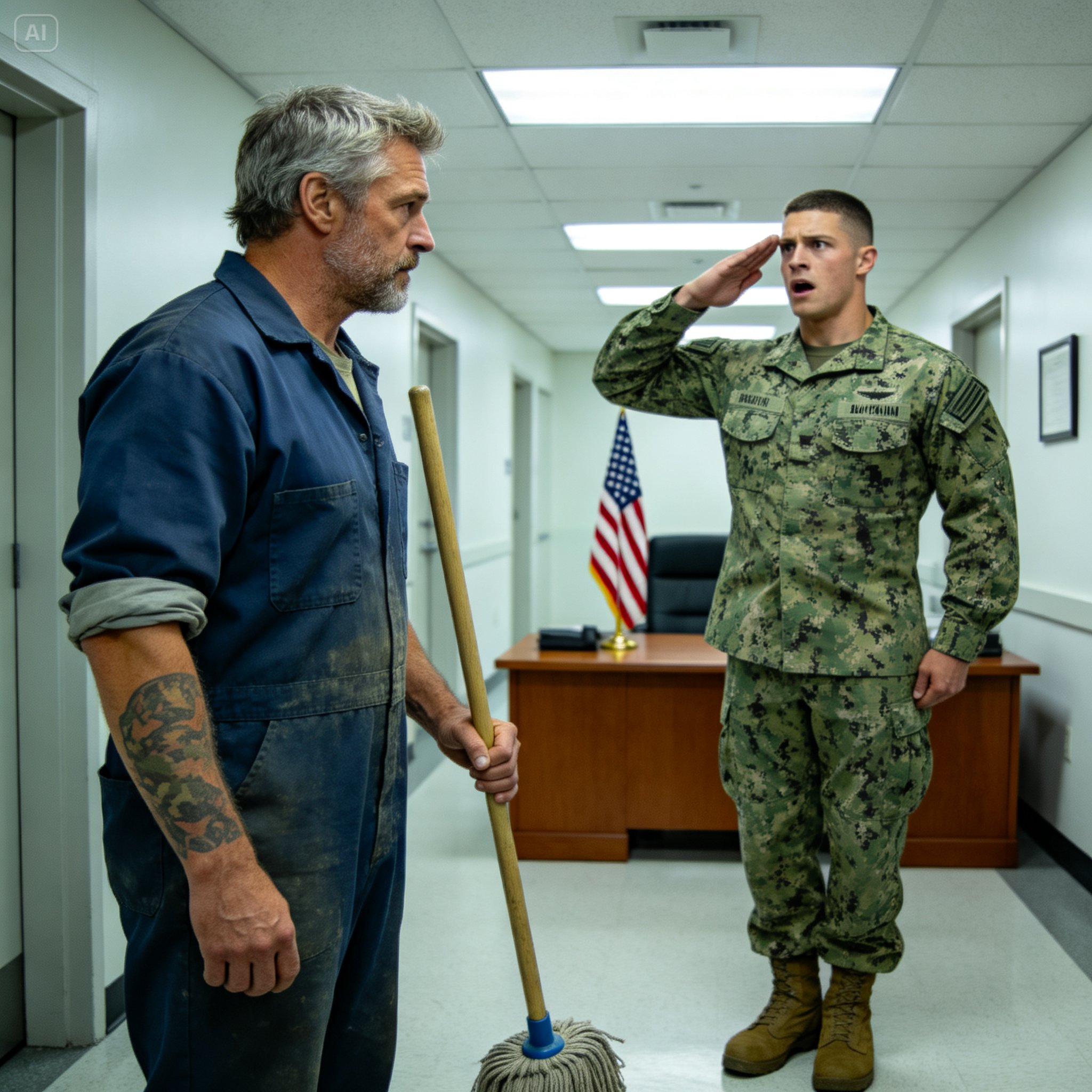 The Invisible Hero: They Treated Me Like Trash Until a Navy SEAL Saw the Secret Burned Into My Skin. For twenty years, I was a ghost, a single dad mopping floors for the men who left my brothers to die in the mountains. They called me “Janitor.” They called me “Nobody.” But when the ink on my arm met the eyes of a warrior, the world they built on lies began to scream.