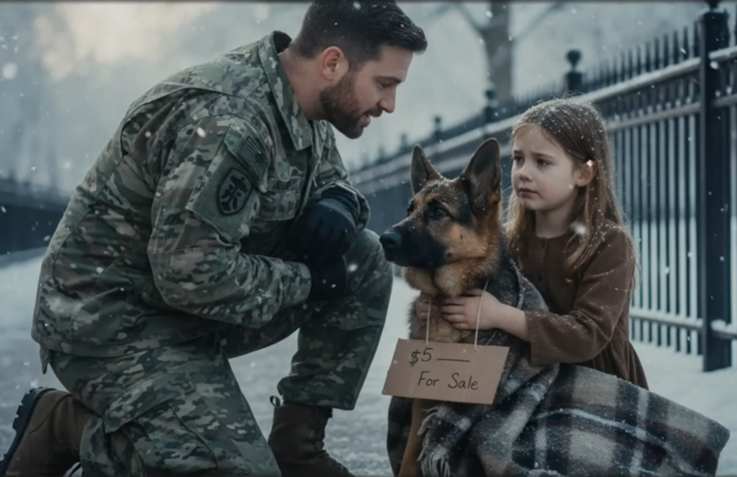 “Sir, Can You Buy My Dad’s Police Dog”—I Pulled My Patrol Car Over When I Saw A 9-Year-Old Girl Selling Her Dog For $5 in the Freezing Chicago Snow, But The Truth Behind Her Sign Shattered Me.