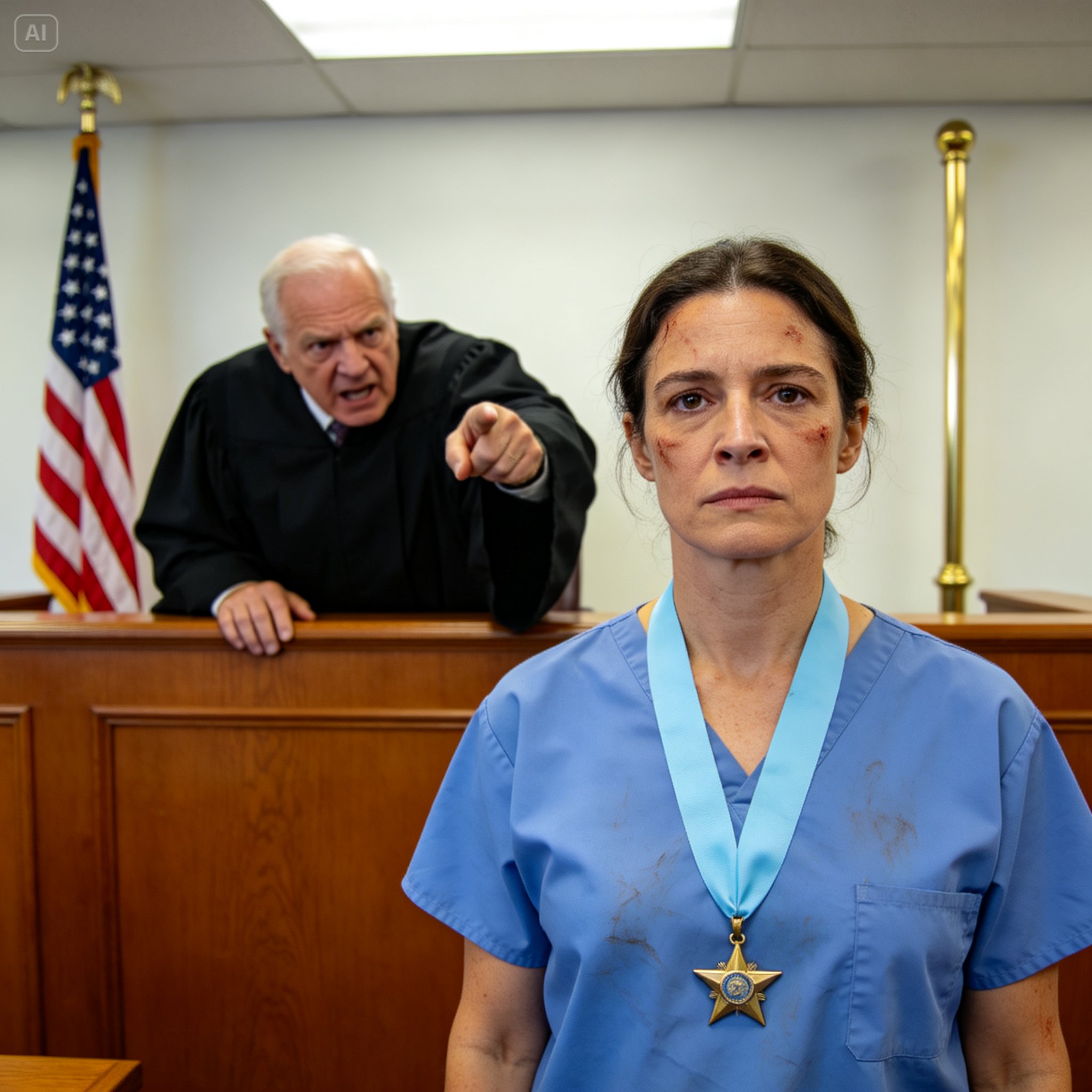 “You Don’t Belong Here!” The Judge Screamed At A Nurse Wearing A Medal Of Honor, Calling Her A Fraud In Front Of The Whole Court. He Demanded She “Take That Off, Bitch!” And Ordered Her Arrest For Stolen Valor. But When The Doors Burst Open And A Four-Star Admiral Saw Her Call Sign, The Arrogant Judge Realized He Just Humiliated The Navy’s Most Dangerous Living Legend: The Iron Widow.