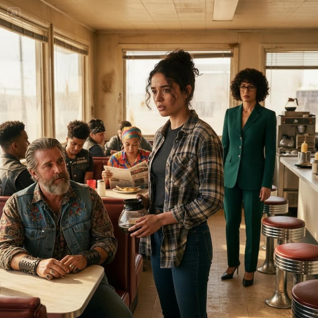 During a desert ride, a biker leader stopped at a small Arizona diner. He soon noticed a waitress quietly hiding a bruise on her arm, and when he spoke with her, he realized the entire room was…
