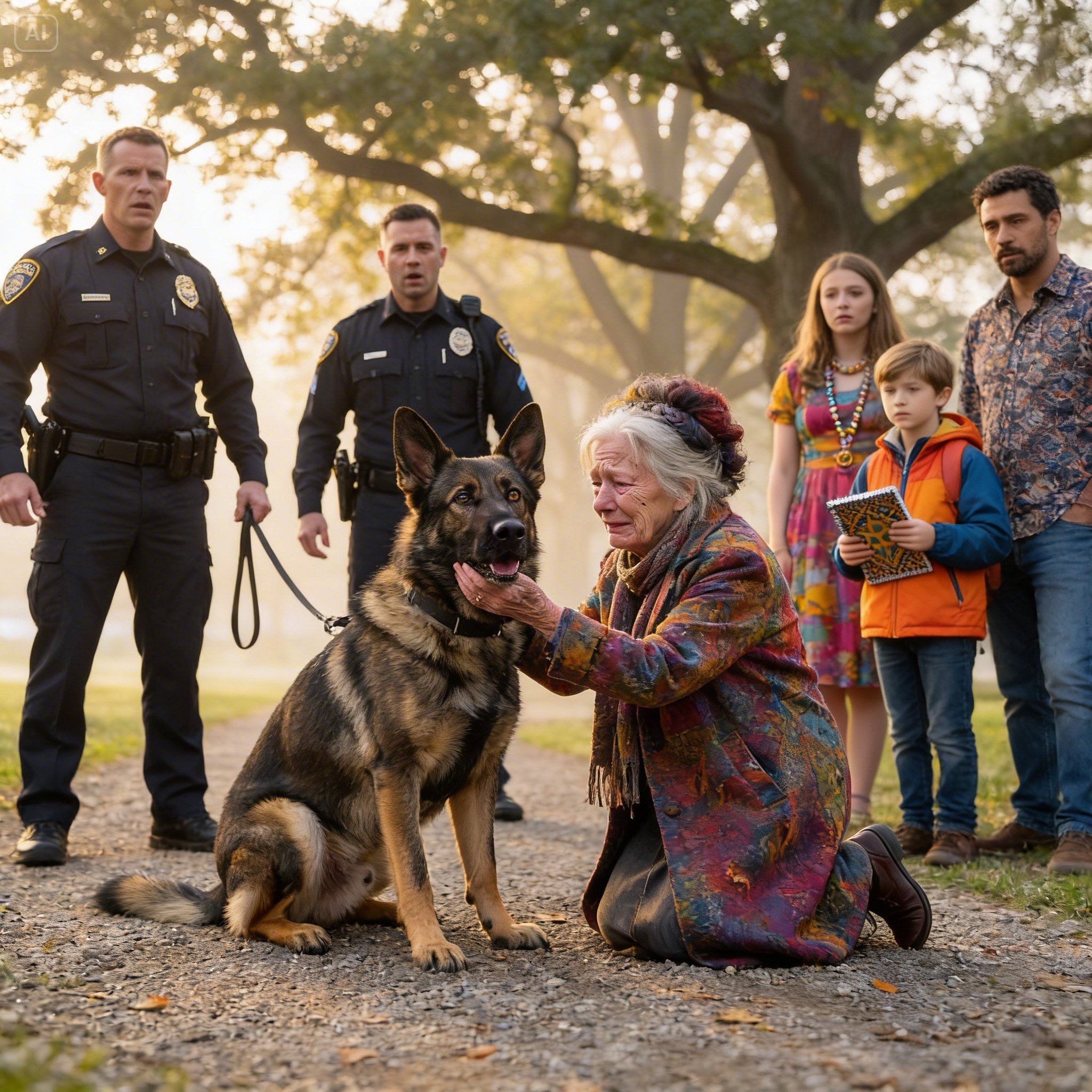 “Call your dog back—he knows I’m not the enemy,” the elderly woman said calmly. The police K9 refused to attack her, and what unfolded afterward stunned everyone and…