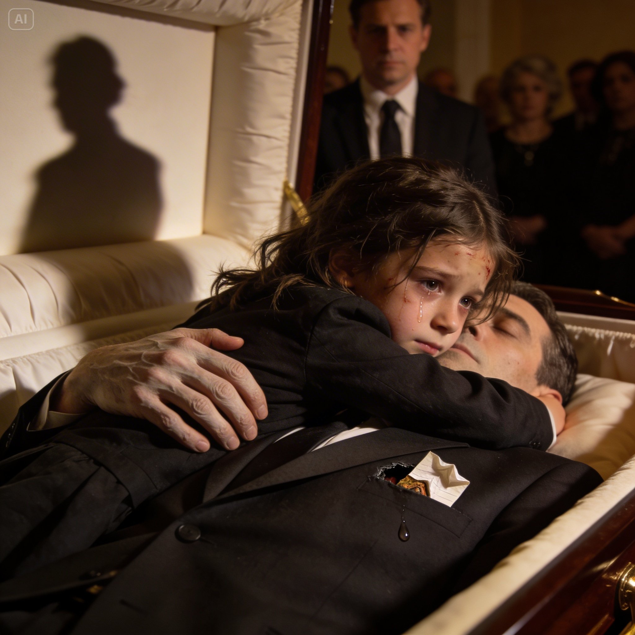 At Your Husband’s Open Casket, Your 8-year-old Daughter Climbed In To Hug Him… Then His Dead Hand Curled Around Her Back, And The Secret Hidden In His Suit Exposed The Family Member Who Put Him There…