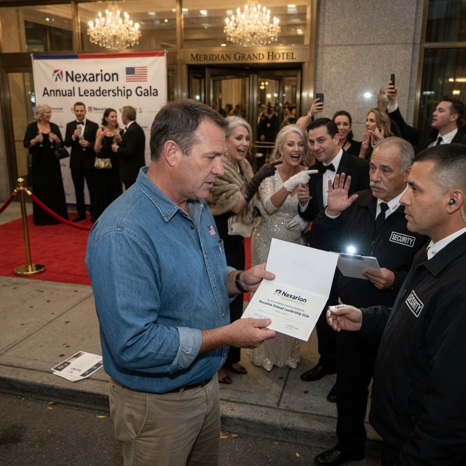 A SINGLE DAD FINDS A PLAIN WHITE ENVELOPE IN HIS WORK LOCKER — NO NAME, JUST A DATE. HE ARRIVES AT A LAVISH CORPORATE GALA IN A WORN SHIRT AND IS TURNED AWAY. MINUTES LATER, THE SYSTEM HE DESIGNED CRASHES. WILL HE WALK AWAY OR SAVE THE PEOPLE WHO ERASED HIM? DO YOU BELIEVE IN SECOND CHANCES?