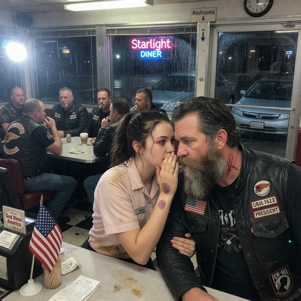 A BROKE WAITRESS WHISPERED ‘HE WON’T STOP’ TO A SCARRED HELLS ANGEL IN AN EMPTY DESERT DINER — WHAT THAT OUTLAW DID NEXT MADE EVERY POLICE REPORT IN BARSTOW USELESS. DOES REAL JUSTICE WEAR A LEATHER VEST?