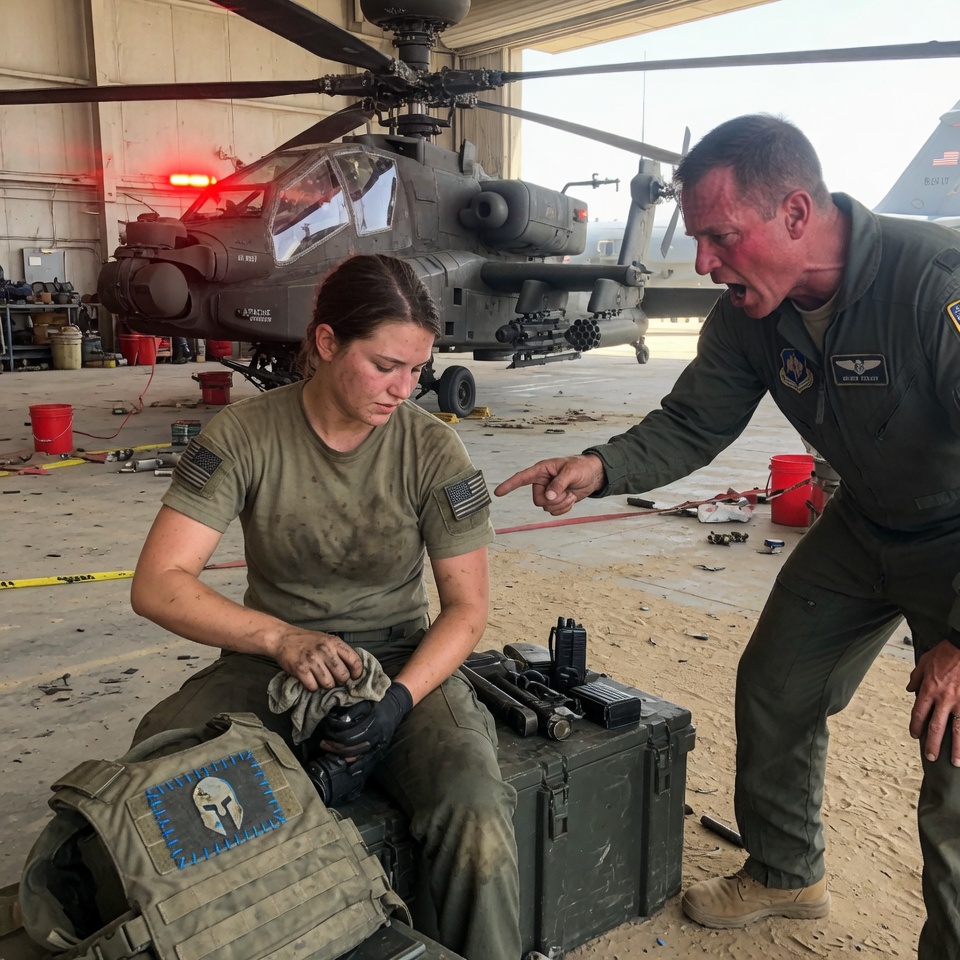 THE APACHE PILOT THOUGHT I WAS JUST A GREASE MONKEY UNTIL HE SAW THE RAGGED BLUE STITCHES ON MY CHEST. “WHERE DID YOU GET THAT?” HE ROARED. I WHISPERED BACK, “FROM A RANGER WHO DIED IN RAQQA—I RAN A MILE THROUGH GUNFIRE JUST TO KEEP IT FROM THE ENEMY.” WHAT I DID NEXT IN THE COCKPIT SHOCKED HIM EVEN MORE.