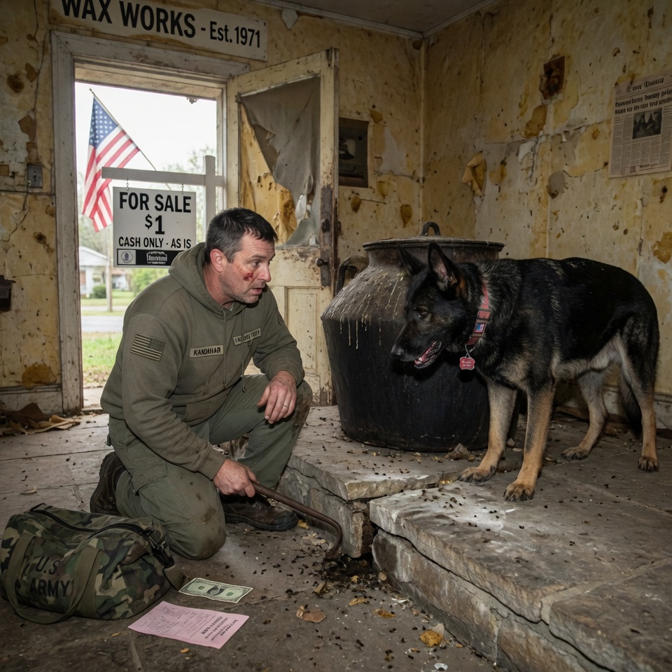 A FORMER NAVY SEAL PAID $1 FOR AN ABANDONED SHOP—HIS DOG REFUSED TO LEAVE ONE SPOT IN THE FLOOR. WHAT WAS BENEATH THE VAT MADE HIM DROP TO HIS KNEES. BUT WILL ANYONE BELIEVE WHAT HE FOUND