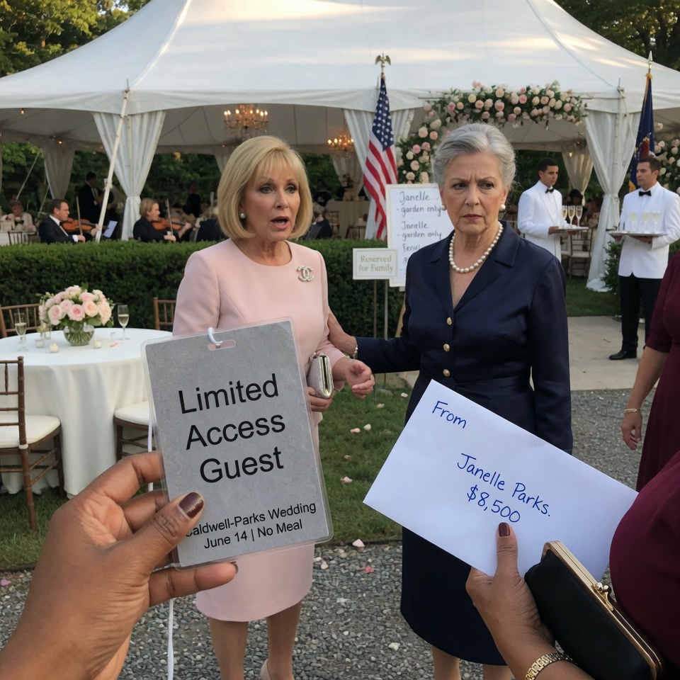 A SURPRISING DETAIL, DRAMA, A BIG QUESTION: THEY PINNED A GRAY “NO MEAL” BADGE TO MY DRESS AT MY SISTER’S $180,000 WEDDING, WHISPERED FOR ME TO LEAVE MY GIFT AND DISAPPEAR BEFORE THE RECEPTION—BUT THEY DIDN’T KNOW I HAD PROOF OF THEIR PLAN IN MY CLUTCH. WHAT HAPPENS WHEN THE INVISIBLE SISTER FINALLY SPEAKS? YOU WON’T BELIEVE THE CALDWELL FAMILY’S REACTION. BUT WAS WALKING AWAY THE END, OR JUST THE BEGINNING?