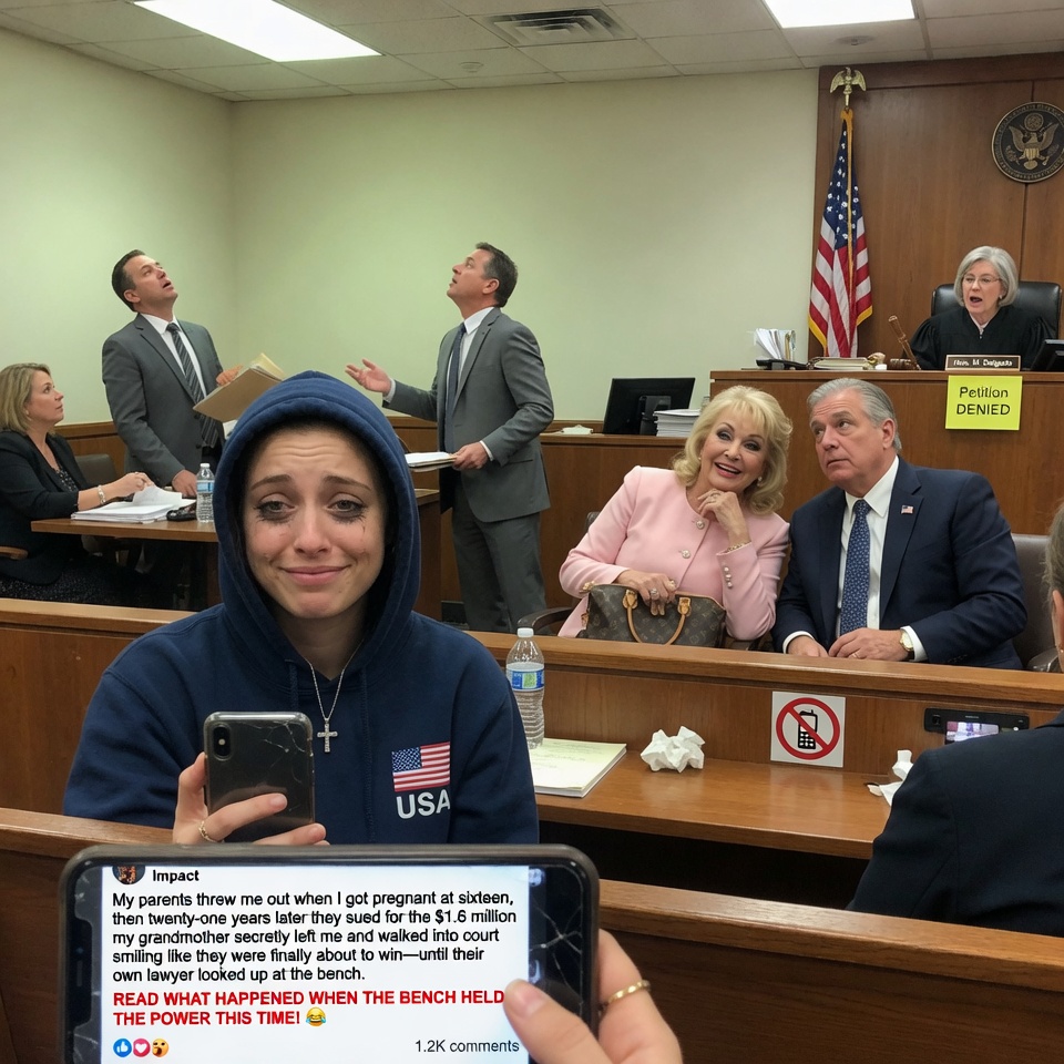 “My parents threw me out when I got pregnant at sixteen, then twenty-one years later they sued for the $1.6 million my grandmother secretly left me and walked into court smiling like they were finally about to win—until their own lawyer looked up at the bench. READ WHAT HAPPENED WHEN THE BENCH HELD THE POWER THIS TIME!
