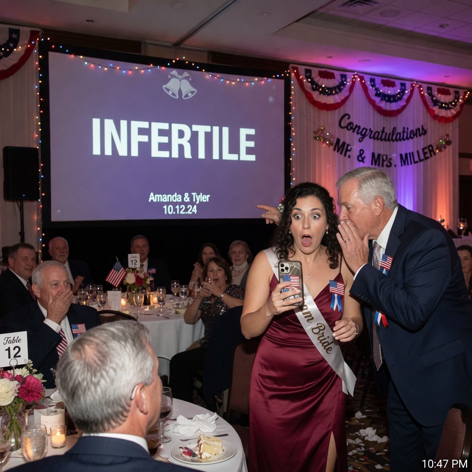 “AT MY SISTER’S WEDDING, THEY PROJECTED ‘INFERTILE’ ON A TEN-FOOT SCREEN IN FRONT OF 200 GUESTS—BUT THEY FORGOT THE ONE PERSON IN THE ROOM I’D BEEN WORKING FOR ALL YEAR. DID SHE STAND BY THEM OR ME? THE ANSWER DESTROYED THEIR FAMILY LEGACY IN SECONDS. BUT WHEN THE LAUGHTER STOPPED, MY FATHER MADE ONE LAST WHISPERED THREAT THAT CHANGED EVERYTHING. WHAT WOULD YOU HAVE DONE?”