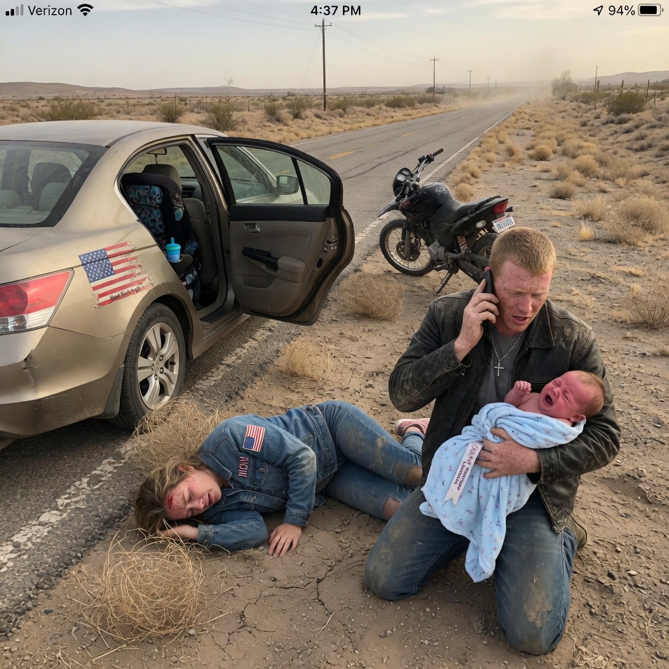 A CHILD SCREAMED “DON’T LET HIM DIIIIEEE” INTO THE EMPTY HEAT. Gravel Sprayed Under Screeching Tires, the Air Shimmered from the Blistering Heat, a Child’s Desperate Plea Cut Through the Silence, and the Man Who Had Always Ridden Alone Found Himself Struggling to Save a Baby from the Edge of Deatthhh While Confronting a Woman He Once Knew, Unconscious and Bllleeeeding, Forcing a Past That Had Lingered in Shadows to Explode Into the Light. WHAT PRICE DOES A RESCUE DEMAND?