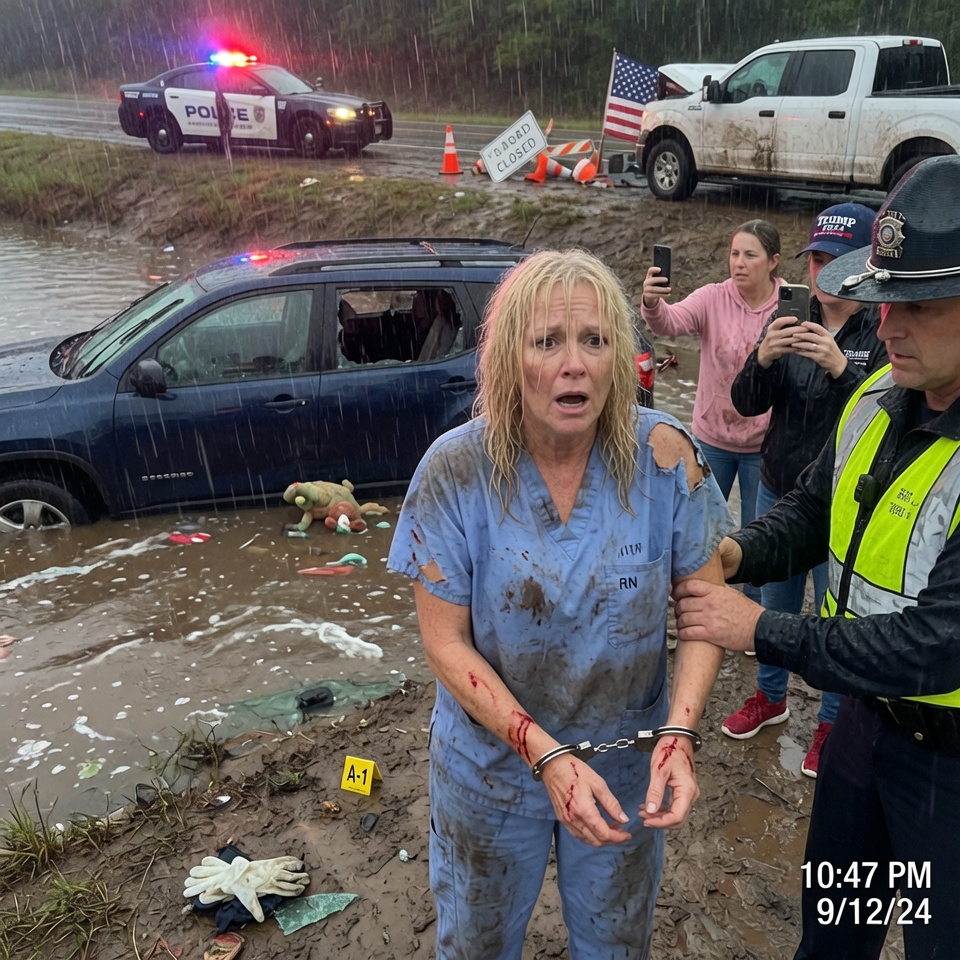 “She Ripped Open the Car Window with Her Bare Hands in the Middle of a Torrential Storm, Battled the Ice-Cold Canal Water to Rescue a Lifeless Child Trapped in a Sinking SUV, Only to Be Met Seconds Later by a Police Officer Who Ignored Her Professional Training, Heroic Actions, and Visible Injuries, Handcuffed Her Right There on the Muddy Bank, While Witnesses Recorded Every Heart-Stopping Detail That Would Soon Explode into a Nationwide Scandal, Exposing Misconduct, Misjudgment, and a Chain of Events No One Could Have Foreseen.   WILL JUSTICE DROWN BEFORE THE TRUTH SURFACES?”