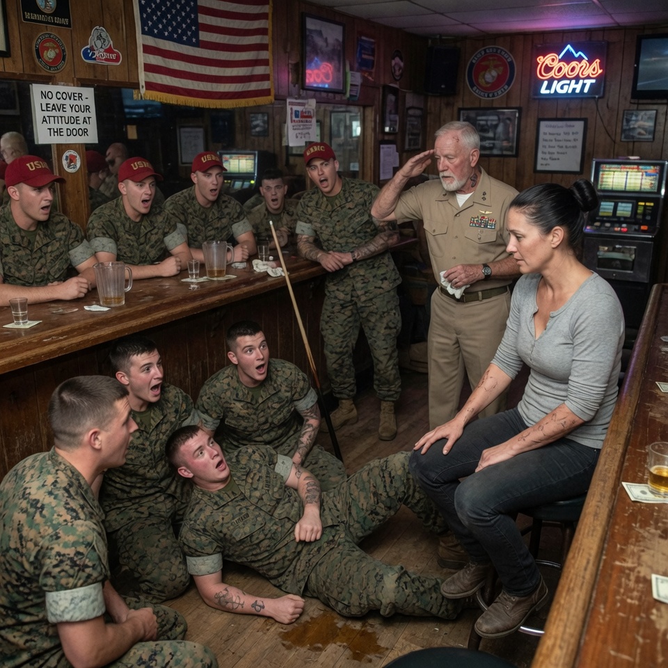 A COCK YOUNG MARINE TOLD HER TO “RUN BACK TO YOUR SORORITY HOUSE” BEFORE SHE GOT HURT. SHE DIDN’T FLINCH. SHE DIDN’T SPEAK. TWO SECONDS LATER, HE WAS GASPING FOR AIR ON A BARROOM FLOOR WHILE EVERYONE WATCHED IN SILENCE. WHO WAS SHE?