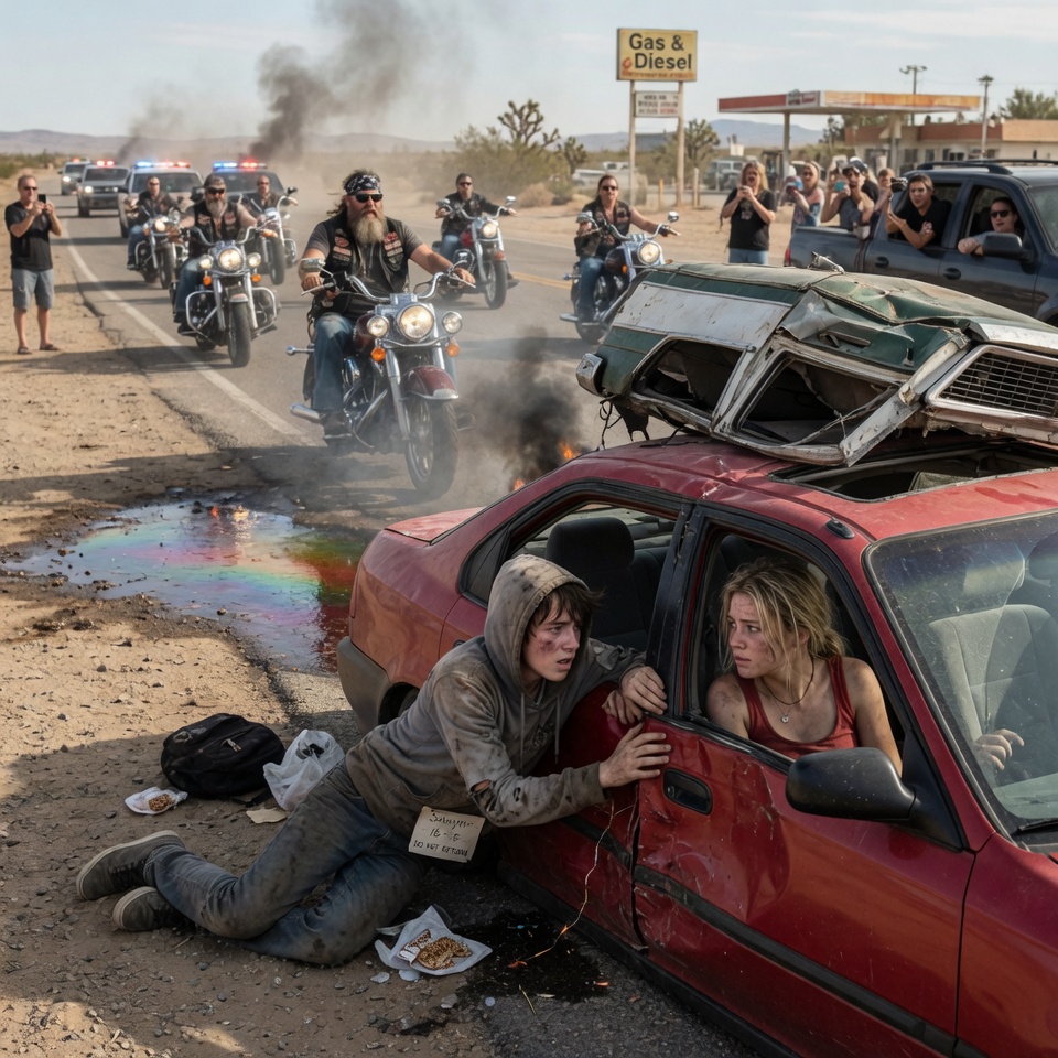 “I’m Not Leaving You!” The Abused Runaway Teen Who Risked His Freedom to Save a Biker’s Daughter from a Flaming Wreck—And the 800 Outlaws Who United to Adopt Him