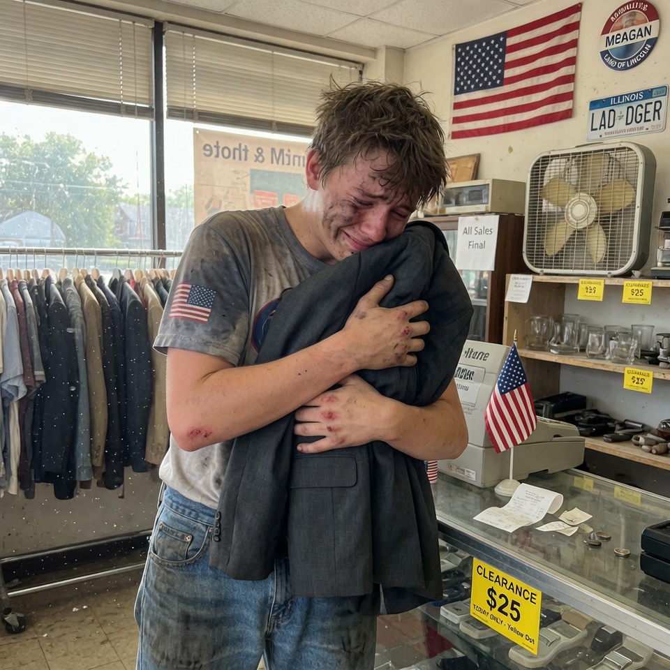 I Broke a Tiny Rule at My Springfield Thrift Shop to Let a Heartbroken Teen Named Jason Afford a Graduation Suit He Couldn’t Possibly Buy, Never Imagining That Just Days Later He’d Return Wearing That Suit, Standing Tall, Holding a Photograph of His Hospital-Bound Father Smiling With Tears in His Eyes, Teaching Me in One Glance the True Meaning of Sacrifice, Pride, and Love in a Way That Would Reshape How I See Humanity, Generosity, and Everyday Courage Forever. WAS I WRONG TO LIE TO HIM?