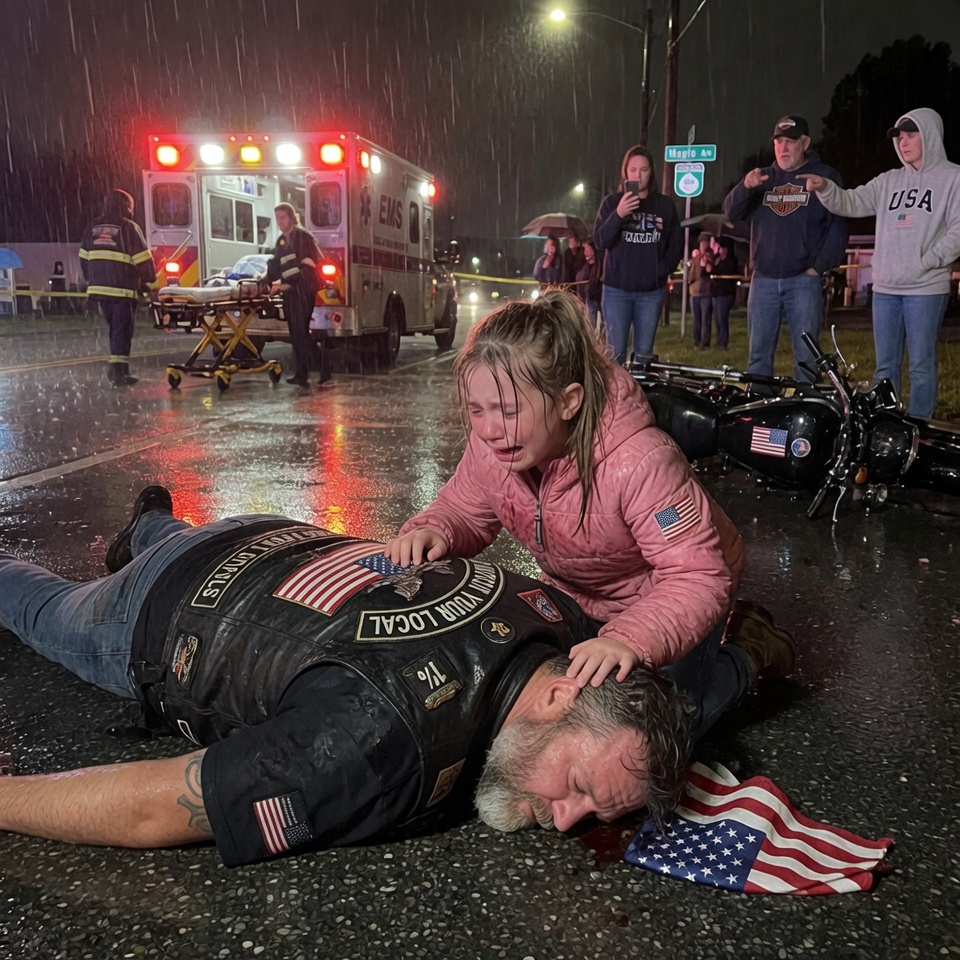 In the Middle of a Rain-Soaked Intersection Where Sirens Echoed and Strangers Watched in Silence, a Five-Year-Old Girl Refused to Let Go of a Biker Everyone Had Already Declared Dead — Until He Suddenly Whispered Her Name and Uncovered a Promise That Had Been Kept in Secret for Five Long Years. CAN A SECRET SURVIVE SIX YEARS IN THE GRAVE?