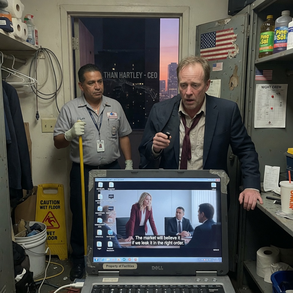 “HE’S SO SCHEMING!” — My CFO used a DEEPFAKE of my voice to steal my company, but the night janitor just handed me a USB with footage of her bragging… AND A FILE CALLED “BURIAL PLAN.” CAN A BILLIONAIRE LEARN TO FIGHT DIRTY WITHOUT GETTING DIRTY?