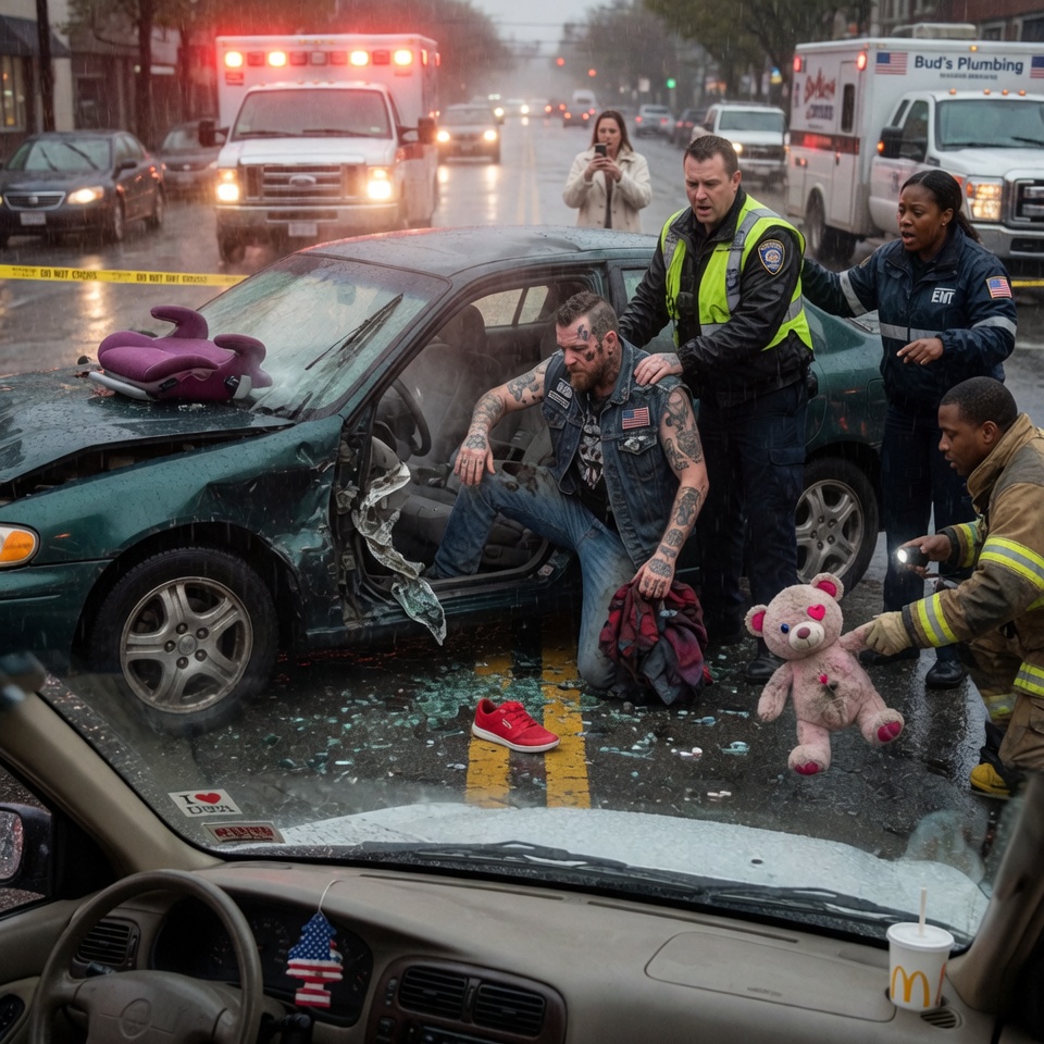 So AWFUL! A Face-Tattooed Biker Ripped Through a Fatal Car Wreck in Broad Daylight — But When the Cop Grabbed Him, He Shouted Two Words That Changed Everything. WHAT WAS HE REALLY ….