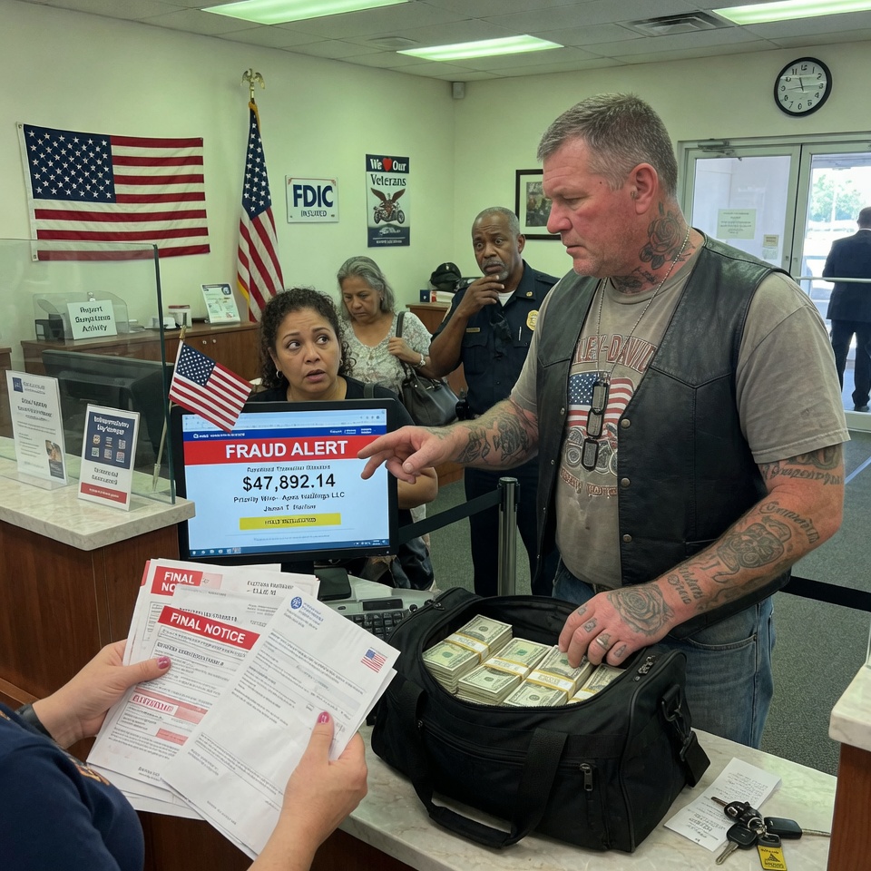 Such a CRUEL scheme — He walked in covered in tattoos and threw the money down like a criminal, demanding his account be shut down while we all backed away in fear, but when the teller clicked on that final, hidden transaction, what she saw made her face drain of color and the police step back in horror.