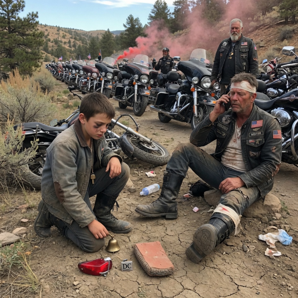A 73-POUND ORPHAN GUARDED A DYING BIKER FOR 72 HOURS IN A CANYON — WHEN 210 HELLS ANGELS FINALLY ARRIVED, THE BOY BLOCKED THEIR PATH AND DEMANDED PROOF THEY WEREN’T ENEMIES. WHAT HE REVEALED NEXT CHANGED EVERYTHING. WOULD YOU BELIEVE AN 11-YEAR-OLD WHO SAID THE SHERIFF WAS WRONG?
