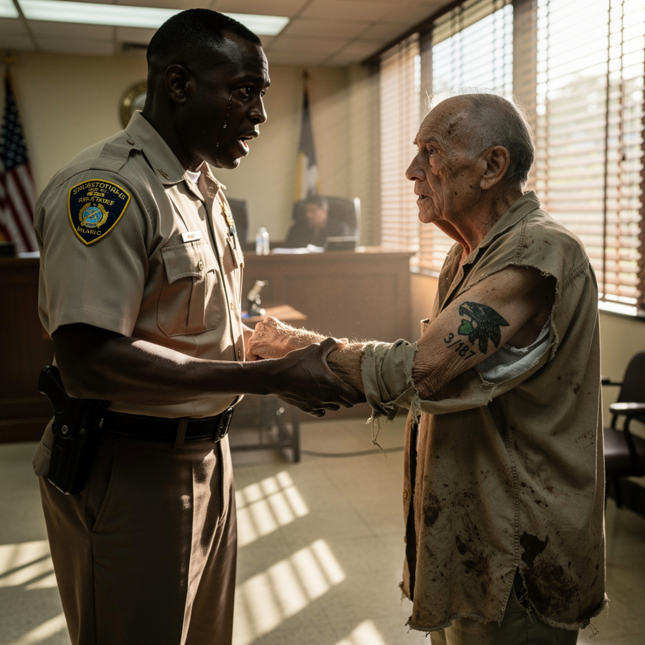 I UNCUFFED A HOMELESS THIEF. THEN I SAW MY DEAD FATHER’S TATTOO ON HIS ARM. WHAT HE TOLD ME IN COURT CHANGED EVERYTHING. COULD YOU FORGIVE A 55-YEAR BETRAYAL?”