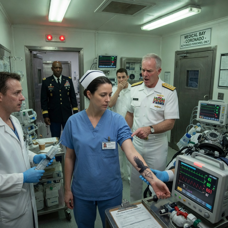 The Arrogant Admiral Publicly Laughed at Her Strange Geometric Tattoo—Until the Patient Flatlined, the Heavy Doors Flew Open, and the Military’s Top General Stunned the Room by Revealing Who the Quiet Nurse Really Was.