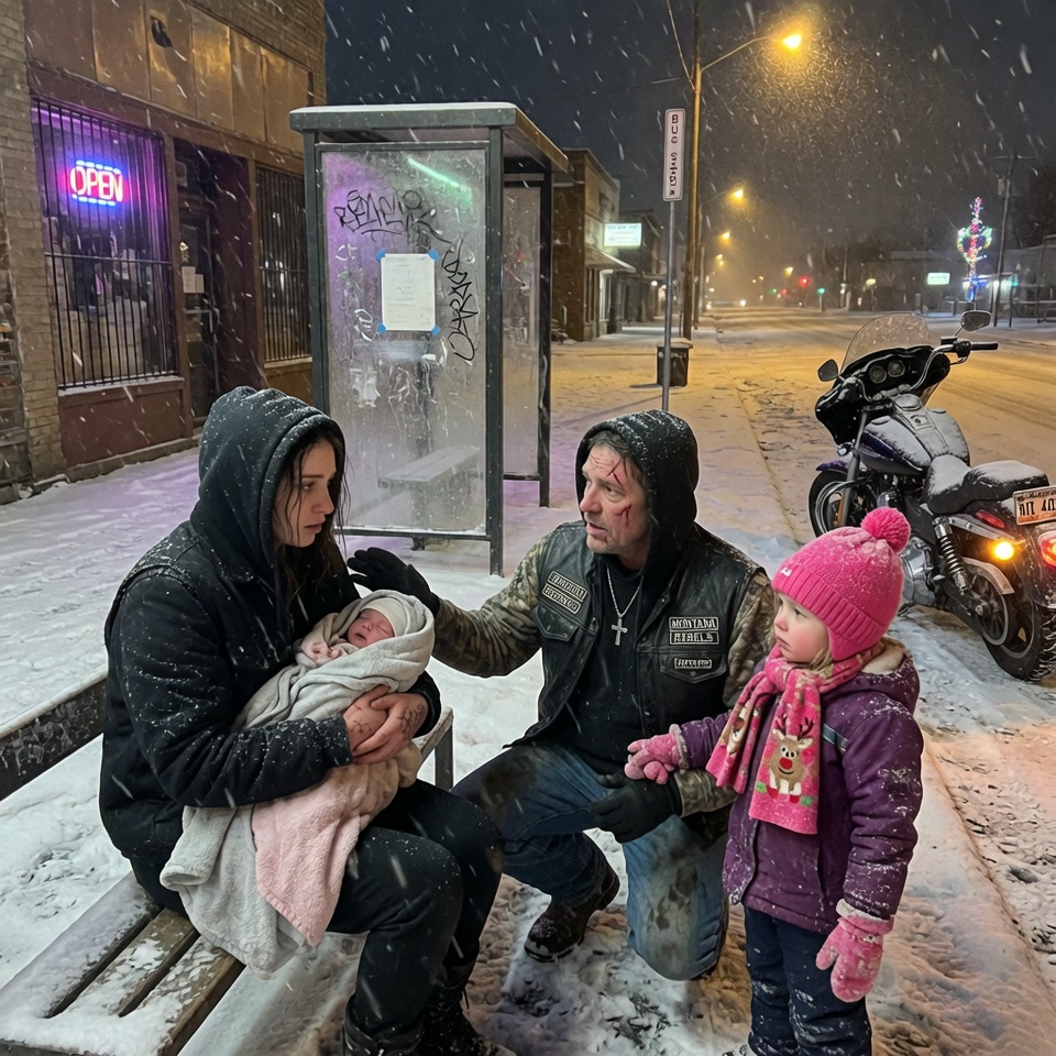 She Was Freezing To Death With Her Baby At An Abandoned Montana Bus Stop. When A Terrifying Biker Gang Pulled Up, She Feared The Worst—But What This Hardened Hells Angel And His 5-Year-Old Daughter Did Next Will Completely Restore Your Faith In Humanity.