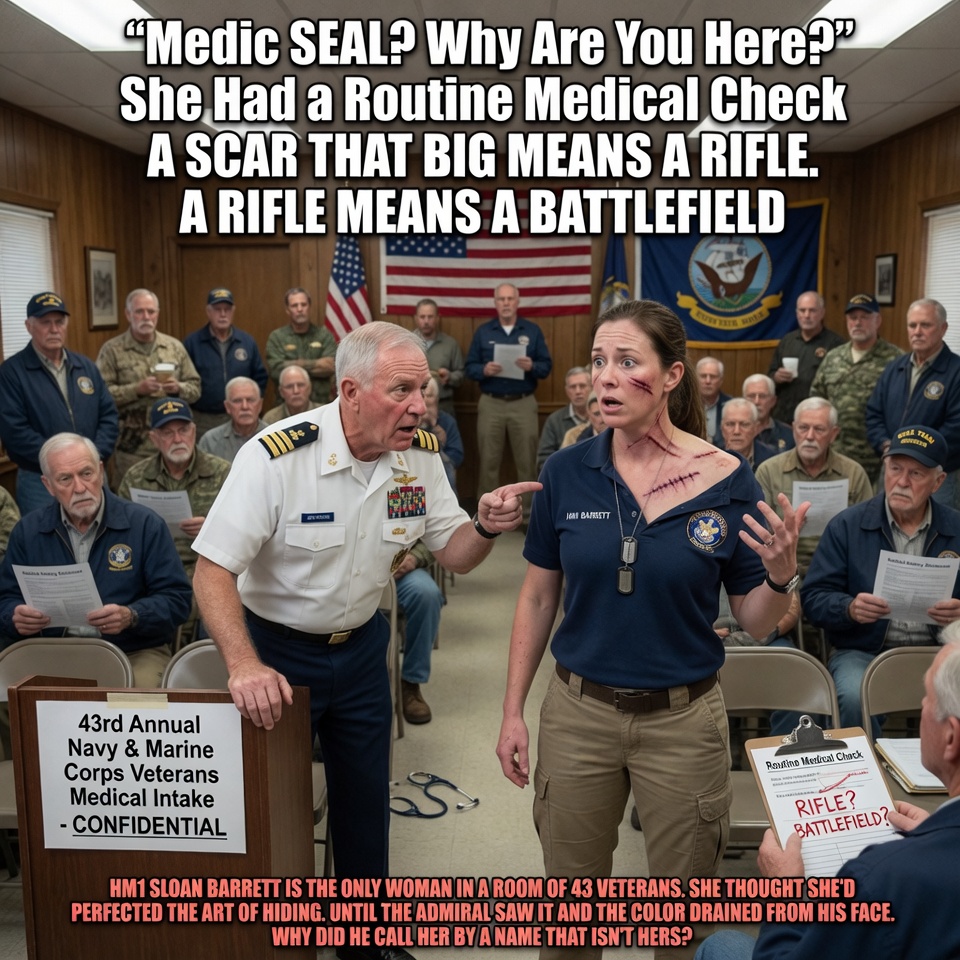 “””Medic SEAL? Why Are You Here?” She Had a Routine Medical Check—A SCAR THAT BIG MEANS A RIFLE. A RIFLE MEANS A BATTLEFIELD””: HM1 SLOAN BARRETT IS THE ONLY WOMAN IN A ROOM OF 43 VETERANS. SHE THOUGHT SHE’D PERFECTED THE ART OF HIDING. UNTIL THE ADMIRAL SAW IT AND THE COLOR DRAINED FROM HIS FACE. WHY DID HE CALL HER BY A NAME THAT ISN’T HERS? “