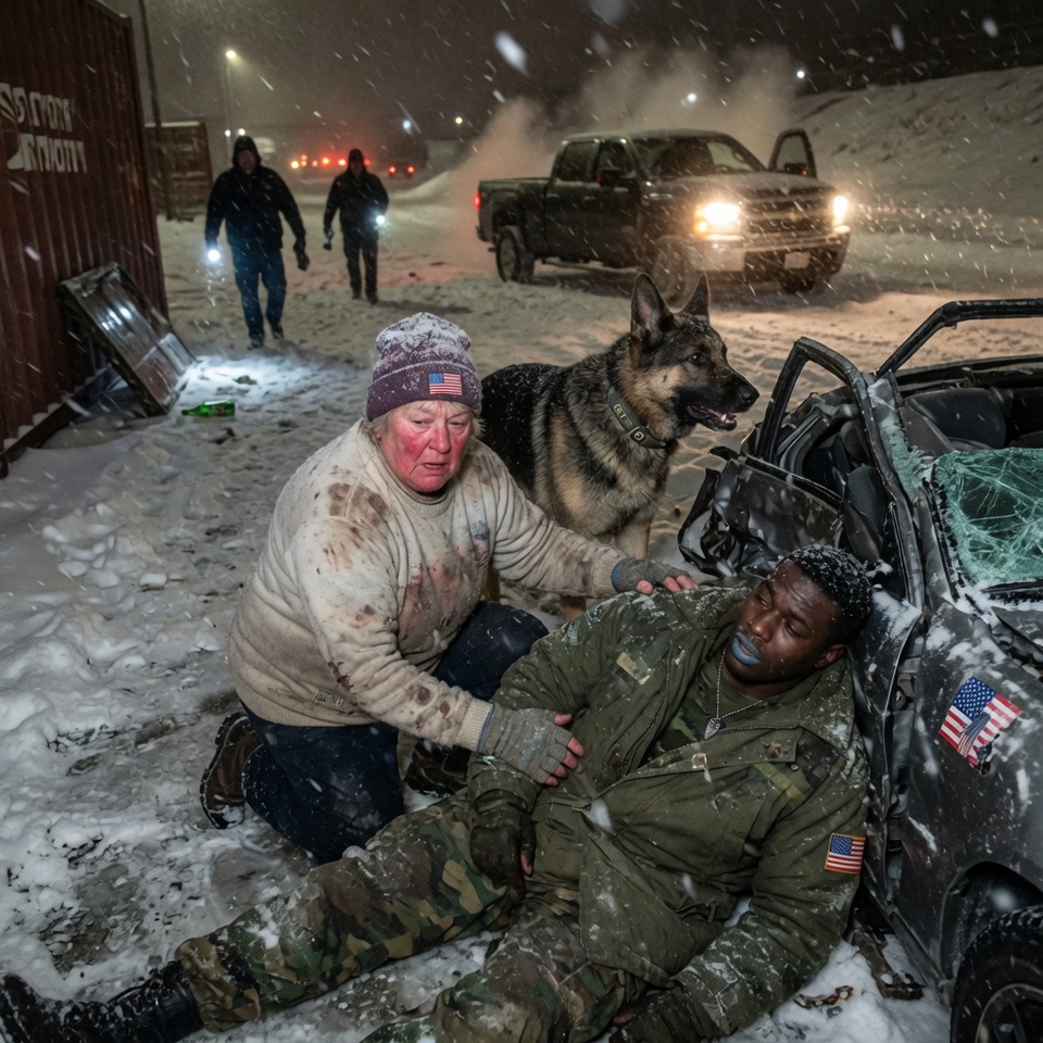 A 76-YEAR-OLD WOMAN WITH NOTHING BUT FROSTBITTEN HANDS AND A PAST FULL OF GHOSTS FOUND A MARINE AND HIS K9 FIGHTING FOR BREATH IN A DITCH—SHE MADE A CHOICE THAT DEFIED EVERY SURVIVAL INSTINCT SHE HAD, AND BY DAWN, THE MEN WHO TRIED TO KILL HIM WERE COMING BACK FOR HER TOO. WHAT WOULD YOU SACRIFICE?