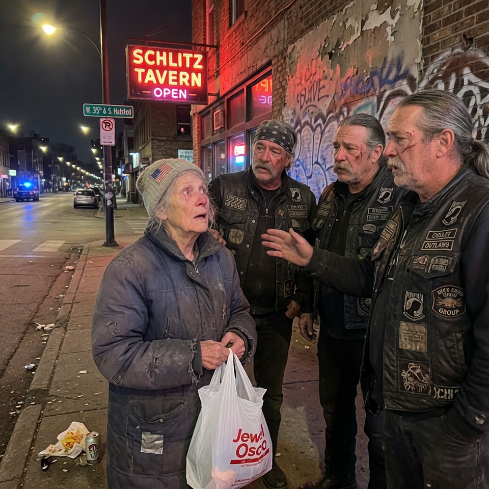 She Was 71, Homeless, And Freezing On The Streets When She Stumbled Into A Notorious Biker Bar To Get Warm—Only To Discover A Hidden Photograph Of Her Dead Son Pinned To Their Wall, Unlocking A Secret Past That Would Completely Change Her Life Forever.