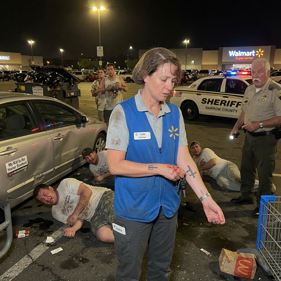 ““Last Warning!” She Said—But, FOUR MEN CORNERED A LONELY WALMART CASHIER. “”””HE GRABBED MY THROAT AND WHISPERED ‘NO ONE’S COMING TO SAVE YOU. THEN THEY NOTICED THE WAY SHE STOOD—AND THE SILENCE THAT FOLLOWED.”””” ‘ I SMILED AND SAID ‘I KNOW.'”””” WHAT KIND OF WOMAN IS MORE DANGEROUS WHEN SHE’S ALONE THAN WHEN SHE’S ARMED?  DID THEY REALLY THINK A JOB TITLE COULD ERASE TWO DECADES OF TRAINING KI*LERS?”” “
