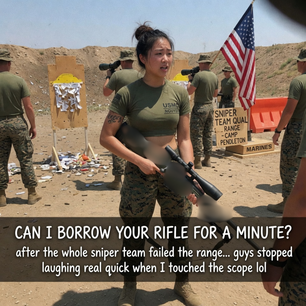 “CAN I BORROW YOUR RIFLE FOR A MINUTE?” I asked after the entire Marine sniper team failed the range. The men who laughed at me stopped laughing when I touched the scope and told their instructor his zero was wrong.