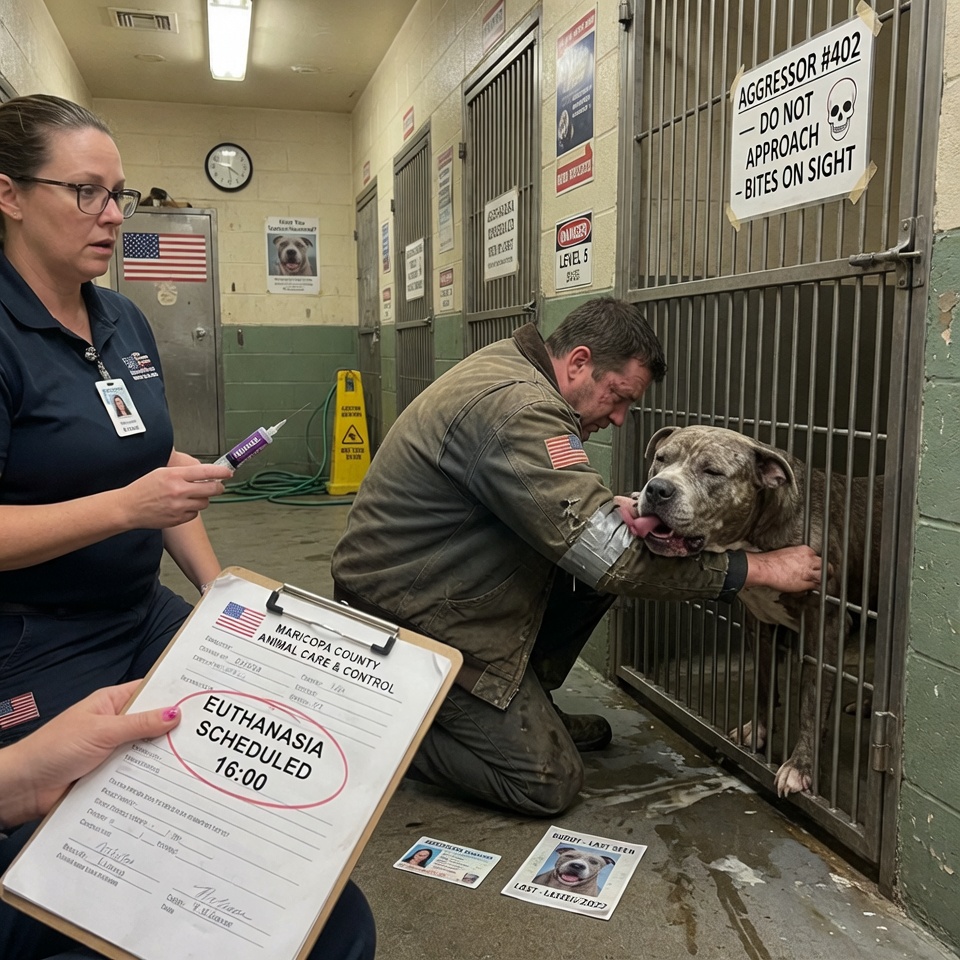 A SHELTER WORKER SCREAMED “DON’T TOUCH HIM!” BUT THIS MAN SHOVED HIS HAND THROUGH THE BARS OF “K*LL CAGE 402” ANYWAY—YOU WON’T BELIEVE WHY HE DIDN’T FLINCH. HE PUSHED PAST THE “DO NOT ENTER” SIGN AND WHISPERED A NAME—WAS HE RIGHT OR WAS HE ABOUT TO LOSE HIS HAND?