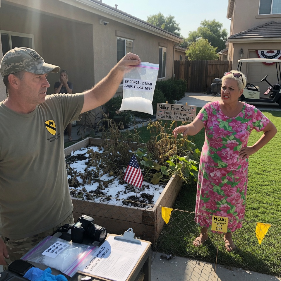 A FORMER SOLDIER’S THERAPY GARDEN WAS SALTED INTO A WASTELAND BY A POWER-TRIPPING NEIGHBOR—BUT THE $61,450 RESTITUTION ORDER THAT FOLLOWED DIDN’T JUST DESTROY HER BANK ACCOUNT. IT ENDED HER REIGN FOREVER.