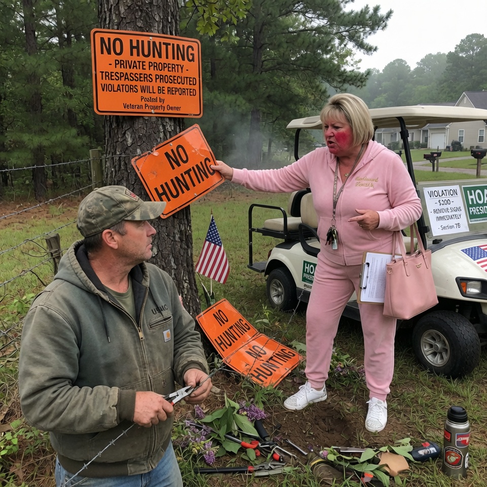 “SHE RIPPED DOWN MY ‘NO HUNTING’ SIGNS AND CALLED THEM AN EYESORE—48 HOURS LATER, A BROKEN HUNTER WAS AIRLIFTED FROM HER YARD AND A $700,000 LAWSUIT LANDED ON HER DOORSTEP. WAS I SUPPOSED TO JUST LET IT GO?”