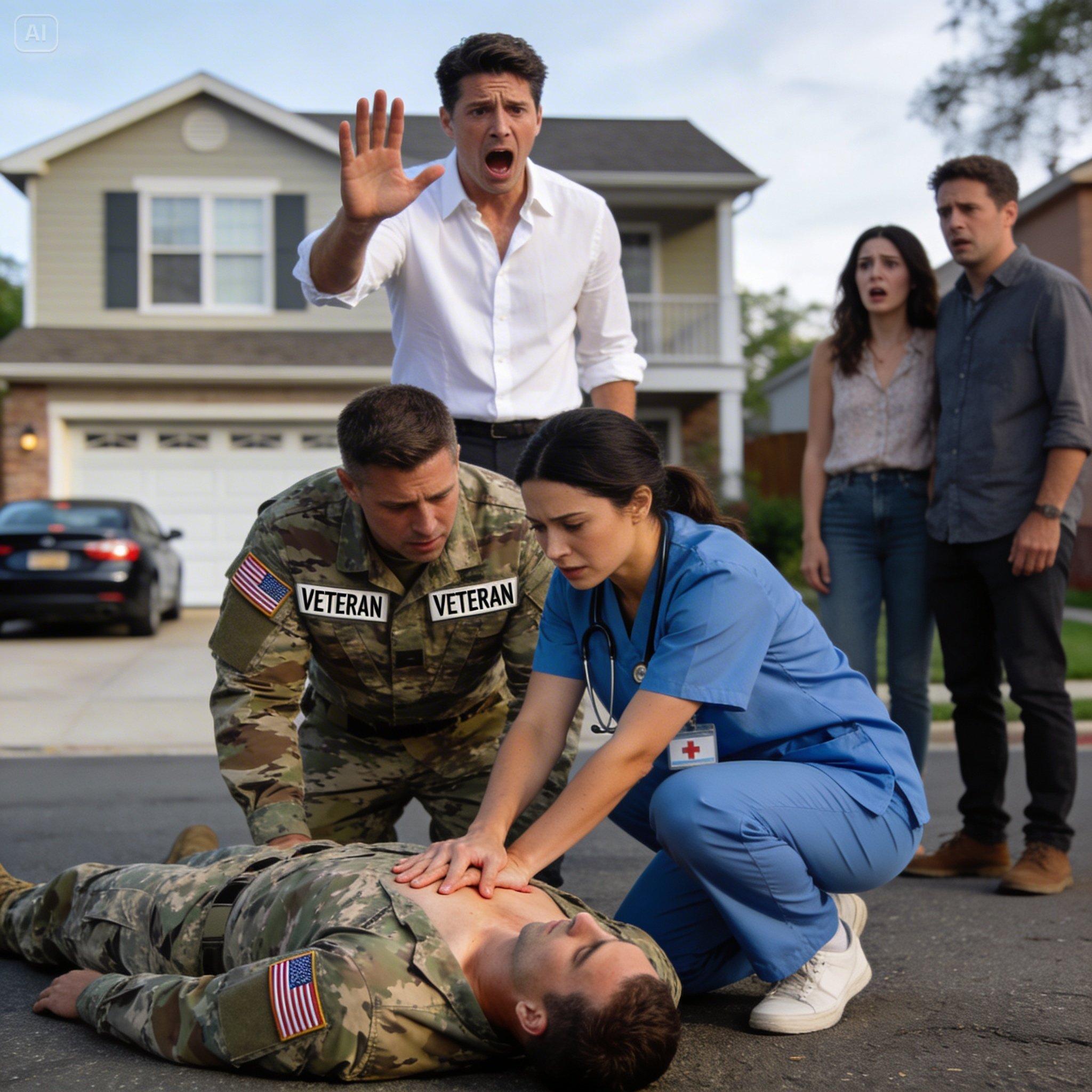 I thought my military nightmares were permanently buried, but as I lay bl**ding out on my quiet San Diego driveway, a strange woman shoved the panicked neighborhood doctor aside. Her hands moved with chilling battlefield precision, and when my fading eyes finally met hers, I realized I was staring straight at a ghost…