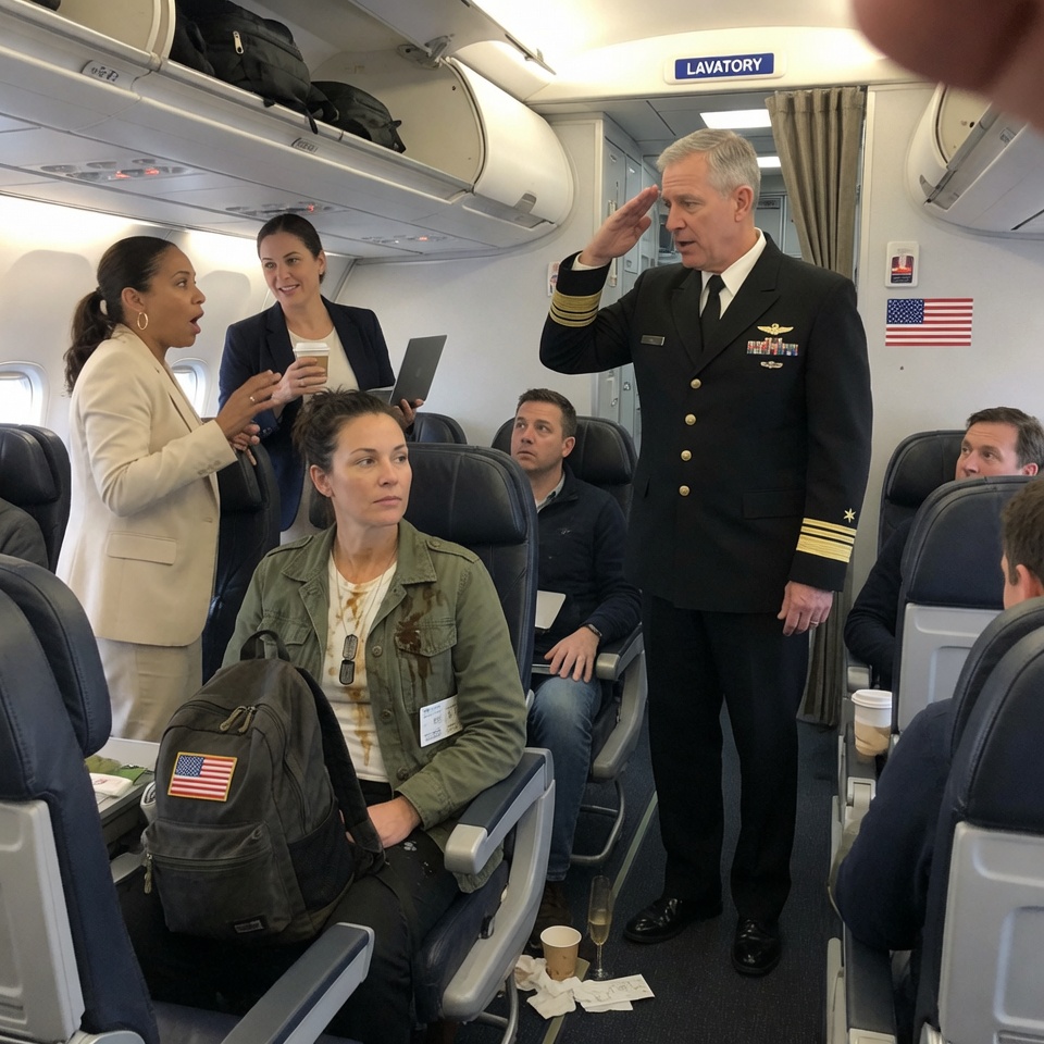 “””THEY LAUGHED WHEN SHE TOOK SEAT 34E WITH A STAINED BACKPACK. THE COFFEE WAS STILL DRIPPING DOWN MY SHIRT WHEN MY BROTHER-IN-LAW SMIRKED AND SAID “”””ENJOY COACH. THEN THE CAPTAIN WALKED PAST FIRST CLASS, STOOD AT ATTENTION, AND SAID TWO WORDS THAT SHATTERED MY FAMILY’S ENTIRE WORLD. WHAT HAPPENED NEXT MADE ME QUESTION EVERYTHING I THOUGHT I KNEW ABOUT MY SISTER. YOU WON’T BELIEVE WHAT SHE WAS HIDING. “