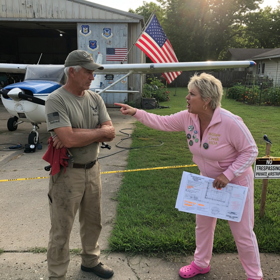 “KAREN HAD ARCHITECTURAL PLANS, A LAWYER, AND A $10,000 LIE. ONE CERTIFIED LETTER FROM THE FAA TURNED HER COUP INTO A PUBLIC HUMILIATION. HOW FAR WOULD YOU GO TO PROTECT YOUR HOME?”