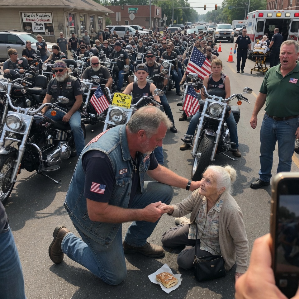 800 HELLS ANGELS SHUT DOWN MAIN STREET FOR ONE FORGOTTEN 96-YEAR-OLD WOMAN. THE CROWD DID NOTHING—THEY KNELT. WHAT HAPPENED NEXT BROKE THE INTERNET AND LEFT A NATION ASKING: WOULD YOU HAVE STOPPED?