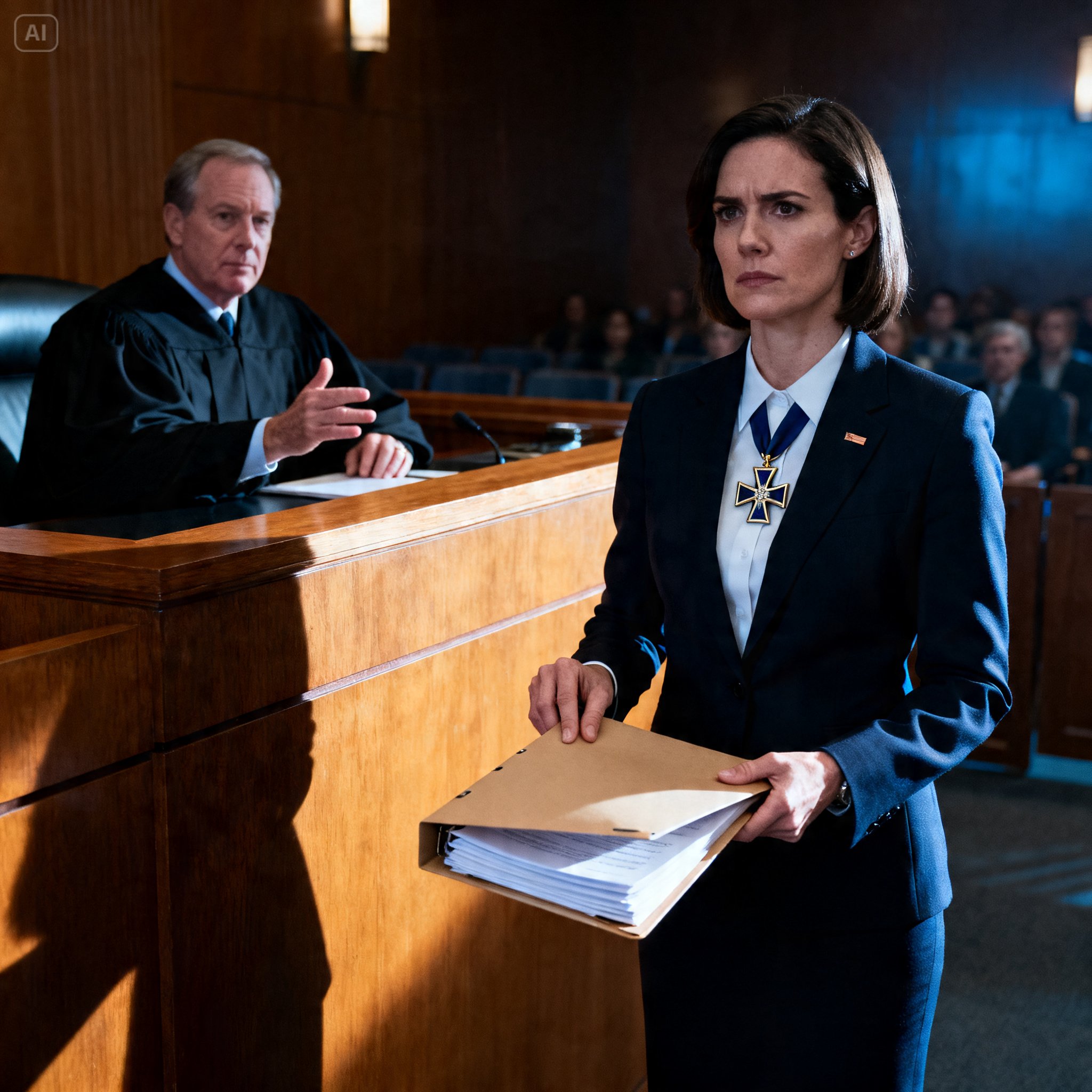 A Judge Ordered Her to Remove Her Navy Cross in His Courtroom — She Didn’t Say a Word. She Just Opened a Folder. And Everything Changed.