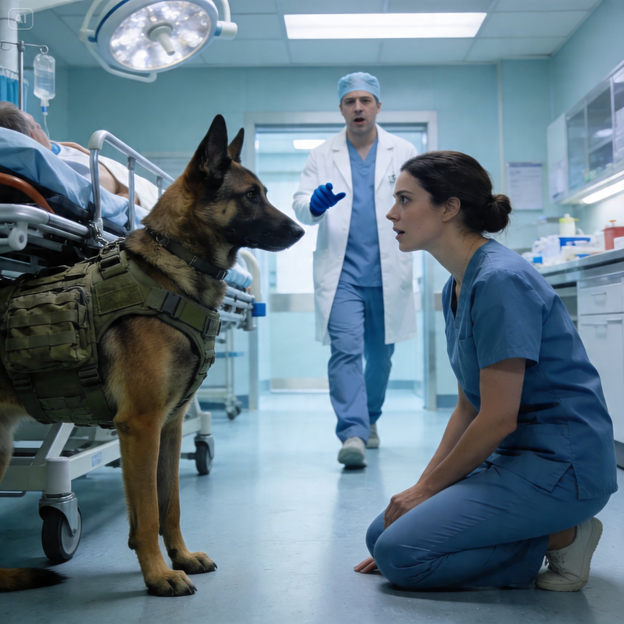 She Was Just The New Nurse Nobody Noticed — Until A Military Dog Refused To Let Anyone Touch The Dying Girl, And She Whispered Two Classified Words That Froze Every Doctor In The Room!