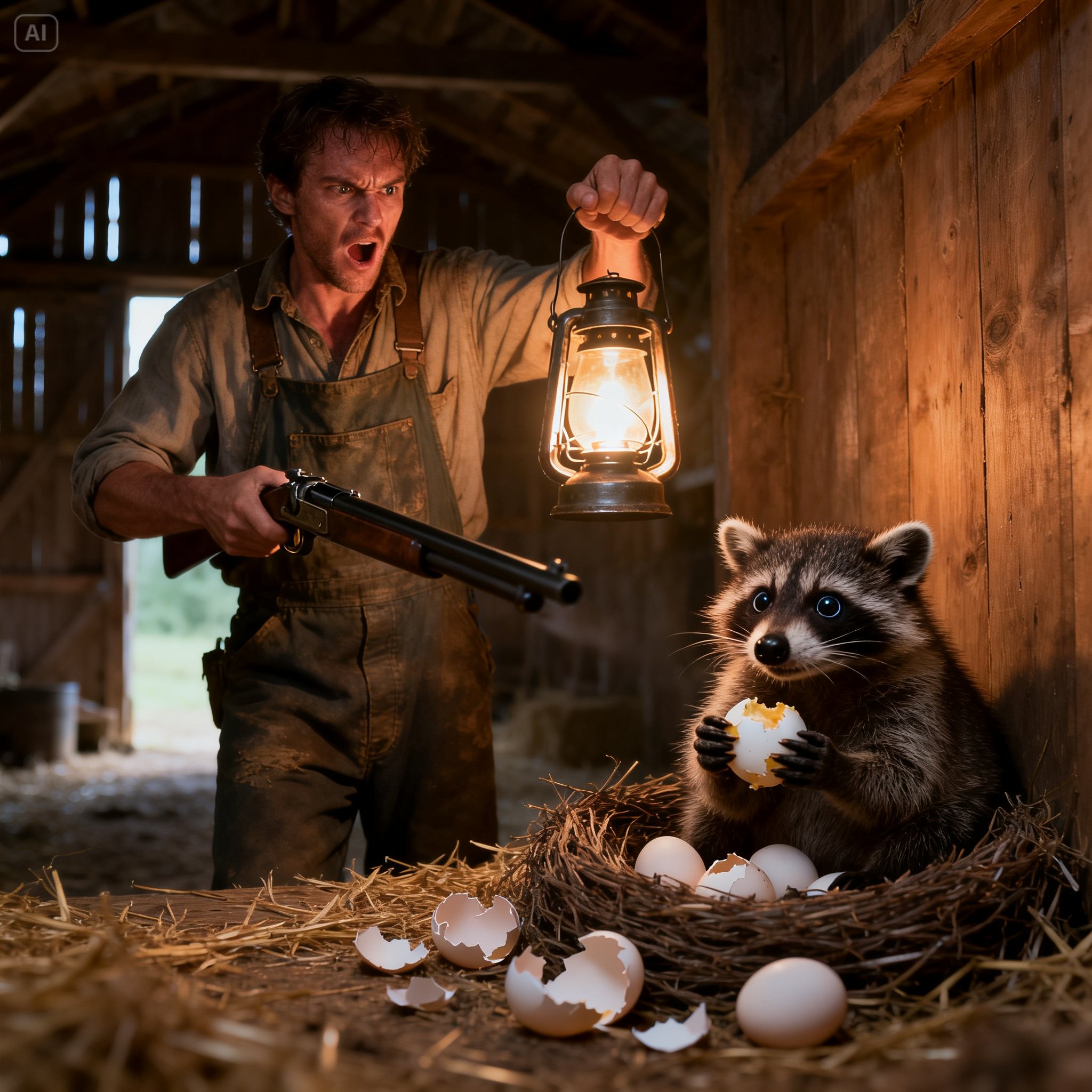 He Carried A Rifle Into That Barn To Kill Whatever Was Stealing His Eggs — But When He Raised The Lantern And Saw What Was Sitting In The Corner, He Lowered That Gun Faster Than He’d Ever Done Anything In His Life!
