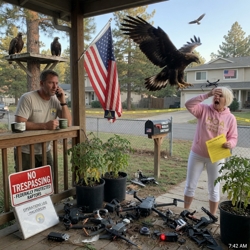 “I CAUGHT MY HOA PRESIDENT’S DRONE HOVERING OUTSIDE A TEENAGE GIRL’S BEDROOM WINDOW—AND THAT WAS ONLY THE BEGINNING OF KAREN’S SURVEILLANCE NIGHTMARE.” BUT WHEN SHE FLEW HER NEXT TOY OVER MY LAND, SHE FORGOT ONE THING: I DON’T JUST REHABILITATE EAGLES—I COMMAND THE SKY. WHAT HAPPENED NEXT DESTROYED THE BOARD?