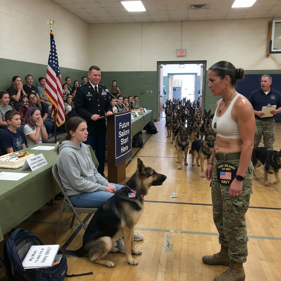 “A ROOM FULL OF PEOPLE LAUGHED WHEN HE SAID HIS MOM WAS A NAVY SEAL — BUT THEN THE BACK DOORS SWUNG OPEN AND THE SOUND OF 50 DOGS MOVING IN FORMATION CHANGED EVERYTHING. YOU WON’T BELIEVE WHAT HAPPENED NEXT. WHO WAS SHE REALLY?”